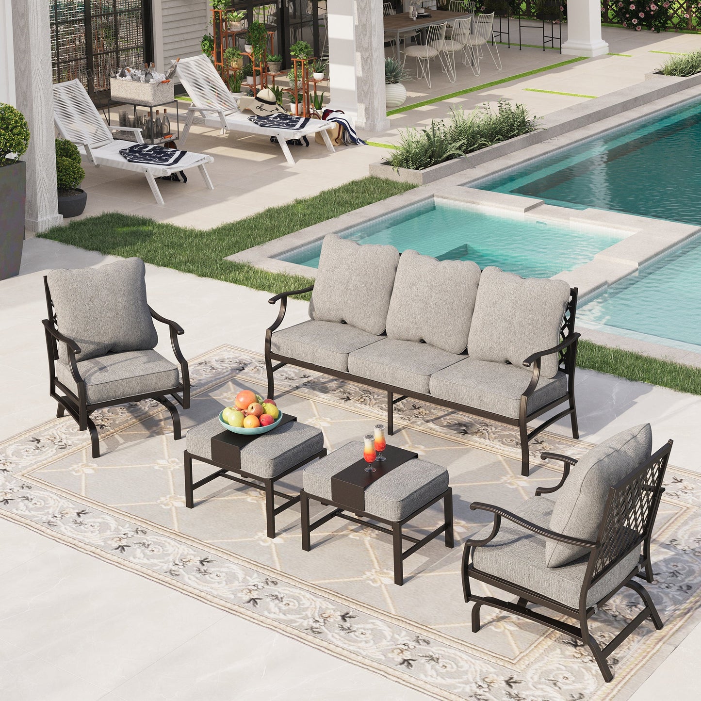 Sophia&William 7 Seat Patio Conversation Set Outdoor Sofa Furniture Set with Ottomans, Gray