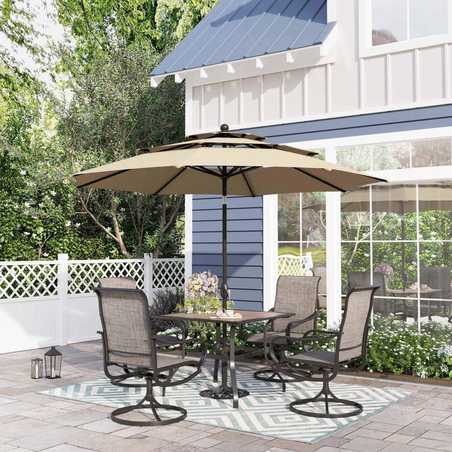 Sophia & William 6-Piece Outdoor Patio Dining Set with 10 FT Umbrella, 4 PCS Textilene Chairs & Square Table, Beige Umbrella