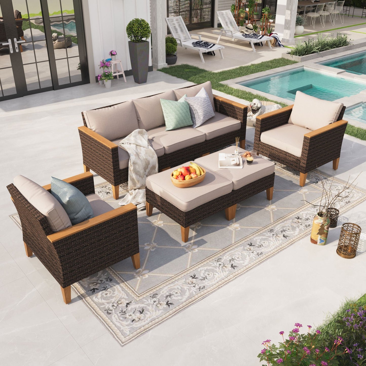 Sophia & William 7 Piece Outdoor Wicker Patio Conversation Sofa Set Outdoor Sectionals