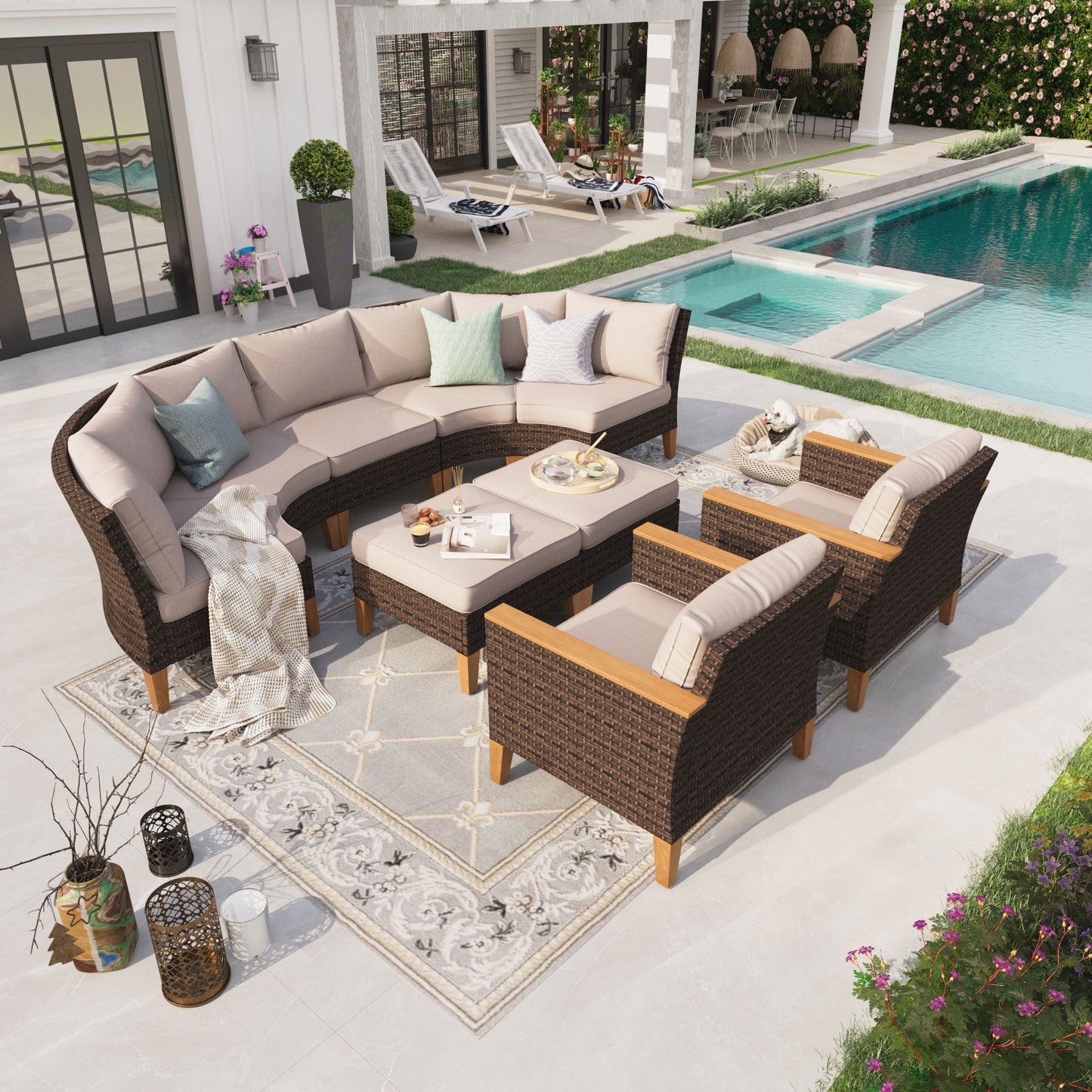 Sophia & William 9 Piece Outdoor Wicker Patio Conversation Sofa Set Outdoor Sectionals