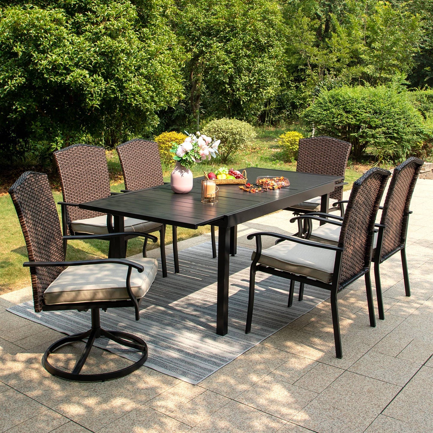 Sophia & William 7 Pieces Patio Dining Set Metal Chairs & Extendable Table