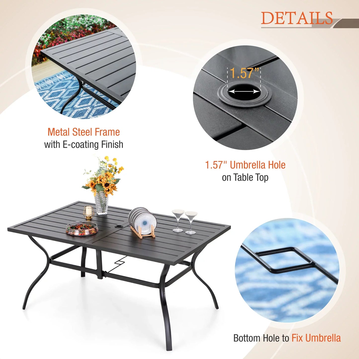 Sophia&William 7 Pieces Aluminum Alloy Patio Dining Set Table and Chairs Set for 6 - Black