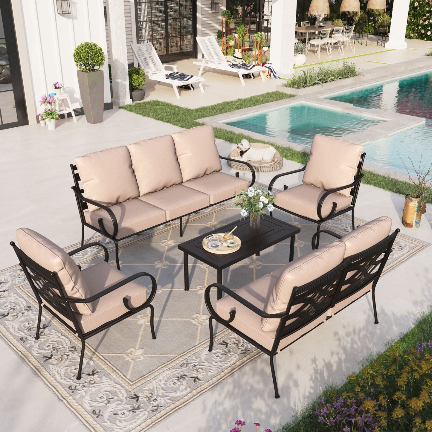 Sophia & William Metal Patio Furniture Set Outdoor Sectional Conversation Set, Beige