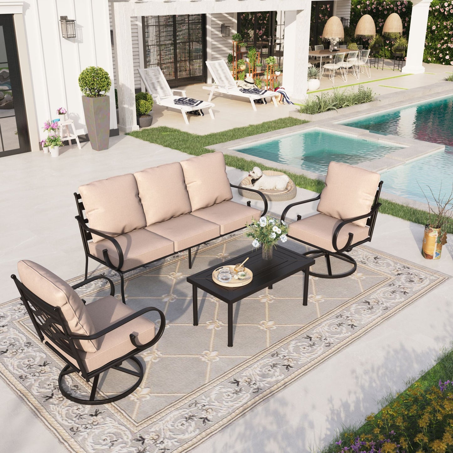 Sophia & William Metal Patio Furniture Set Outdoor Sectional Conversation Set, Beige