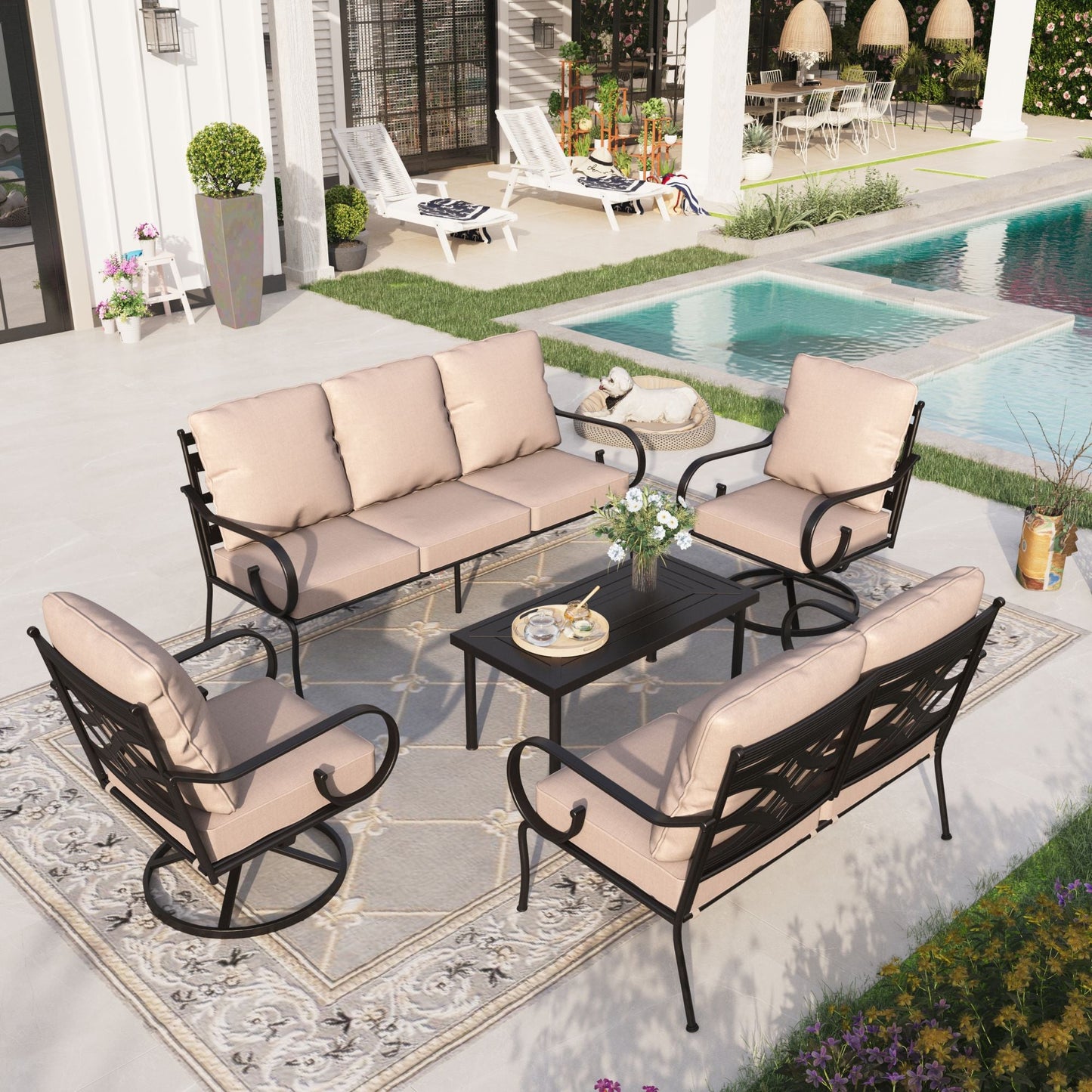 Sophia & William Metal Patio Furniture Set Outdoor Sectional Conversation Set, Beige