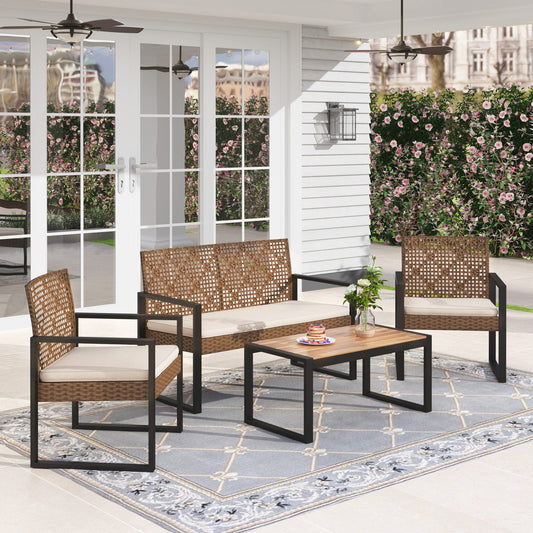 Garden Grotto 4 Piece Wicker Outdoor Patio Conversation Set, Beige