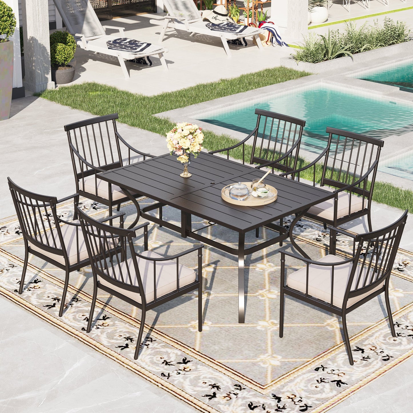 Sophia&William 7-Piece Outdoor Patio Dining Set Metal Padded Chairs and Table Set