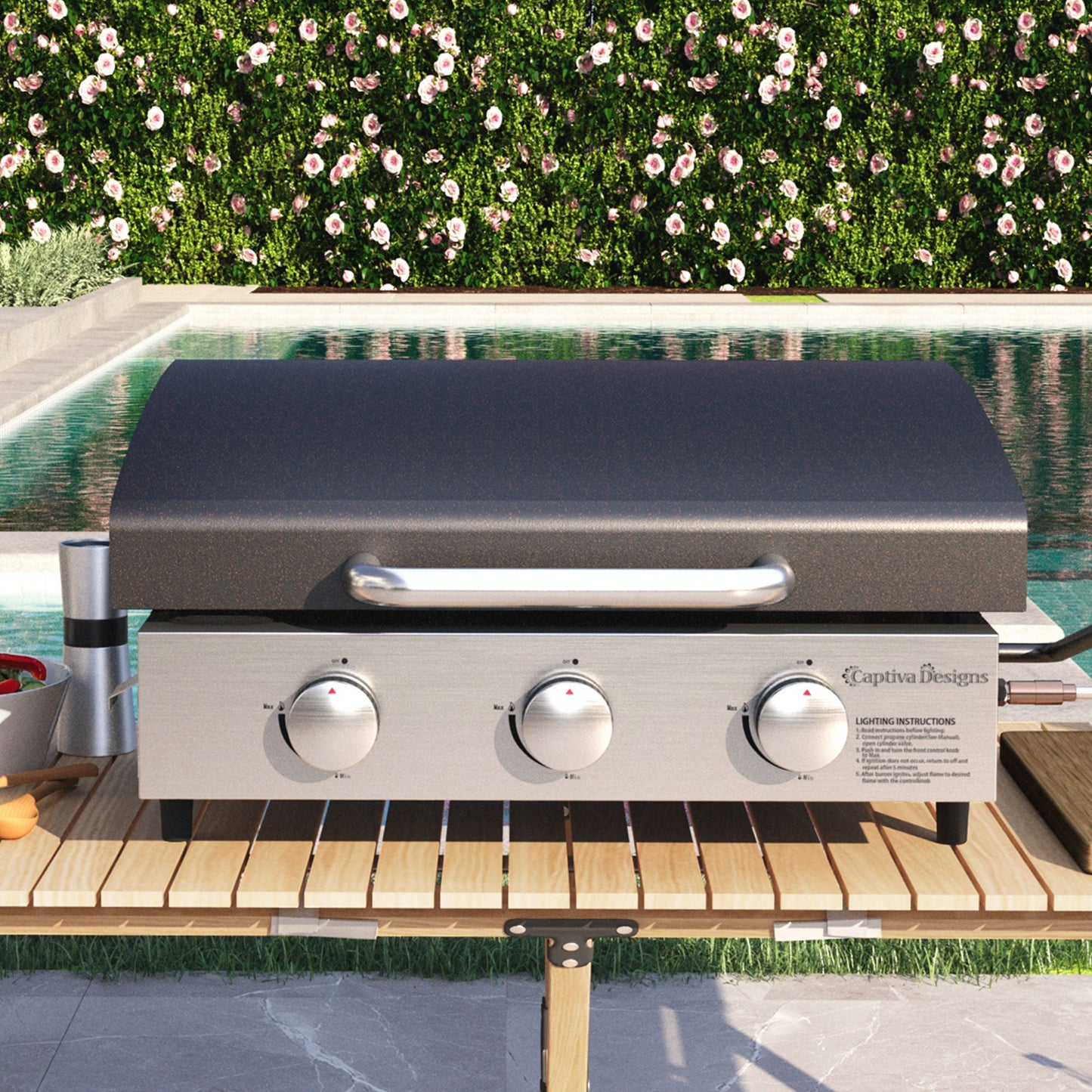 Alpha Joy 3-Burners Outdoor Gas Griddle Portable Flat Top Table Grill