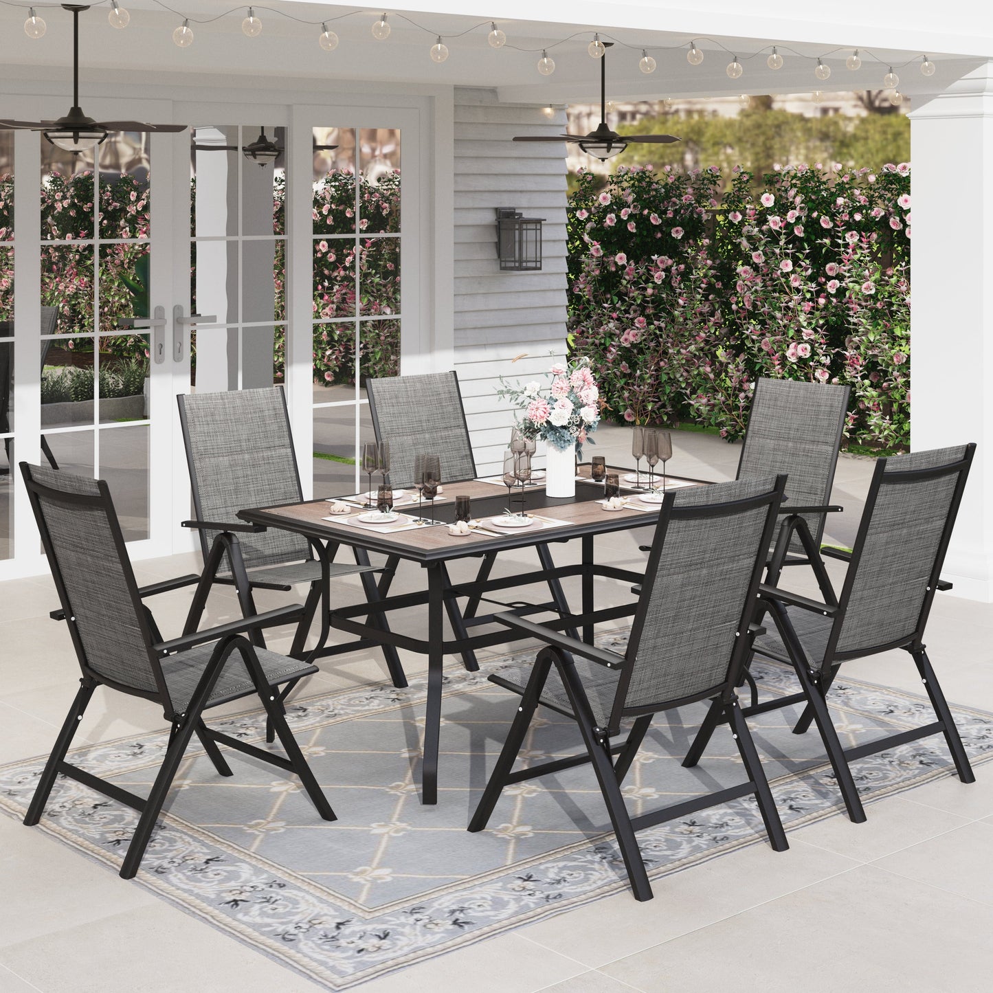 Sophia & William 7 Pieces Patio Dining Set Folding Chairs & Steel Table