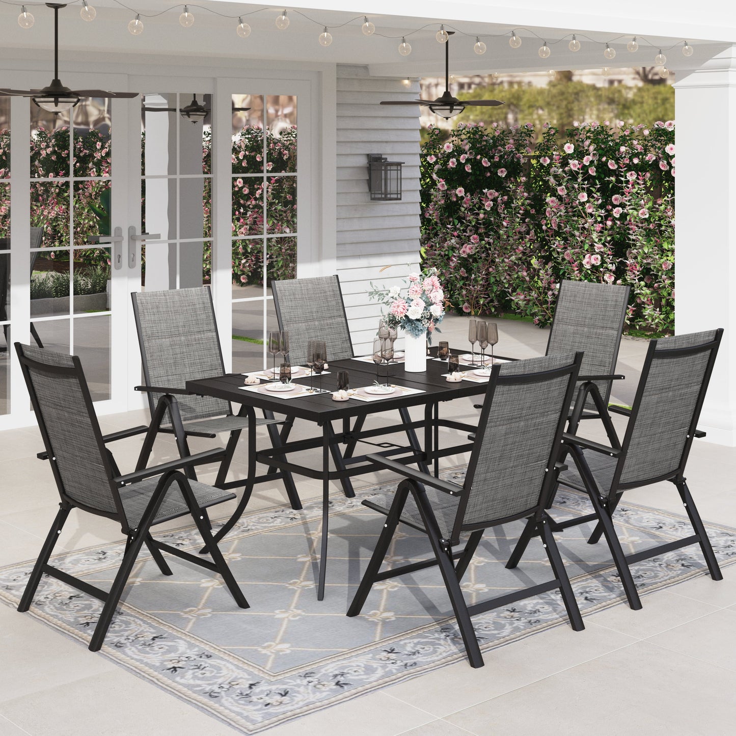 Sophia & William 7 Pieces Patio Dining Set Folding Chairs & Steel Table