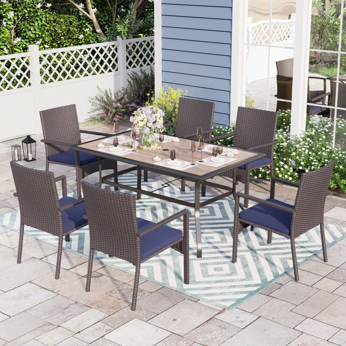 Sophia&William 7-Piece Outdoor Patio Dining Set Wicker Rattan Chairs and Steel Table