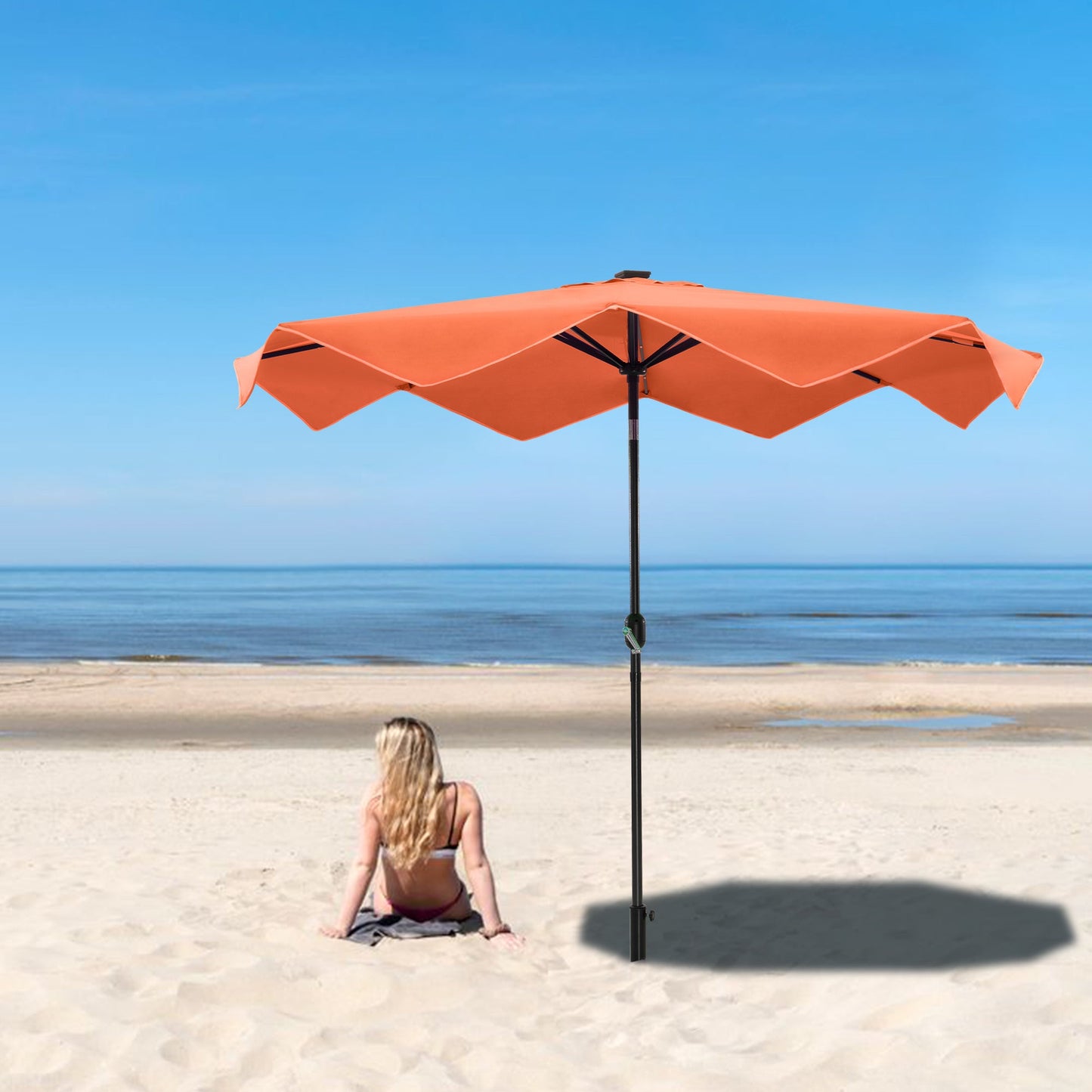 Sophia & William 10FT Outdoor Patio Umbrella Solar LED Umbrella with Crank Handle, Orange