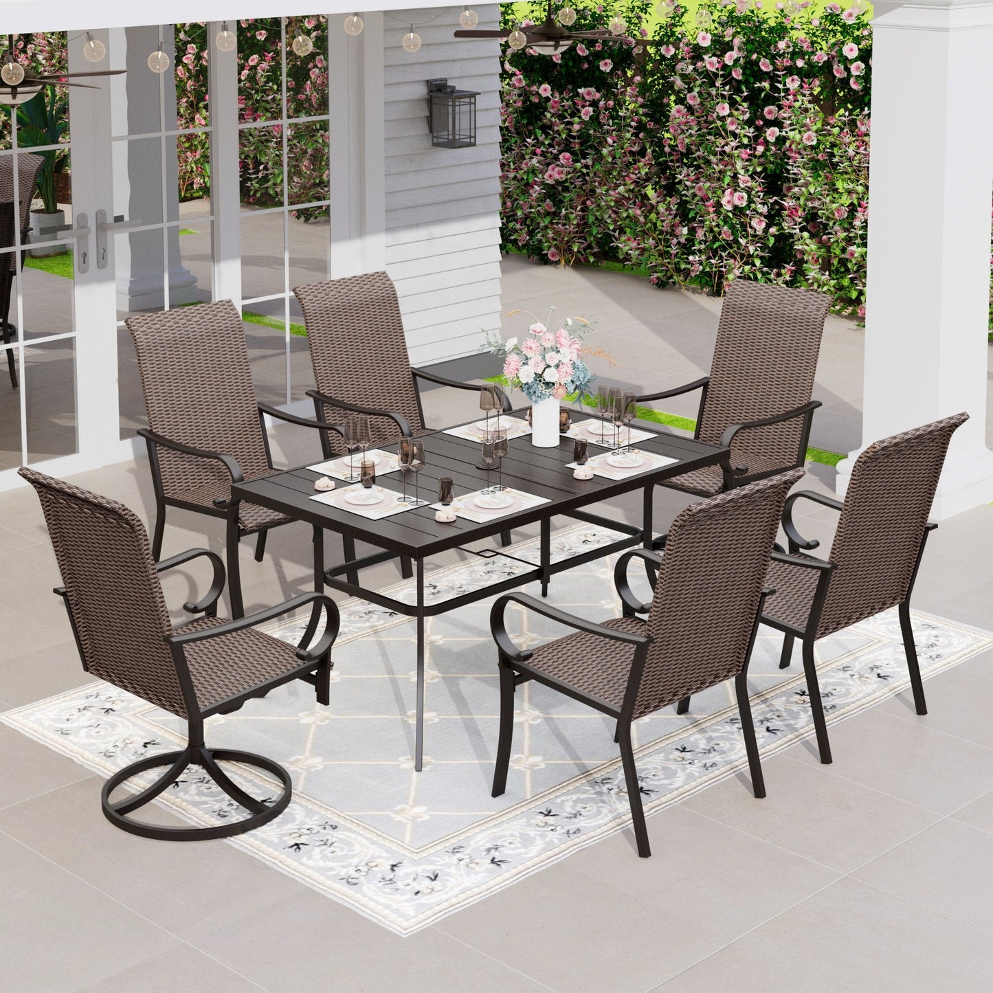 Sophia & William 7PCS Patio Dining Set Rattan Chairs and Table Set