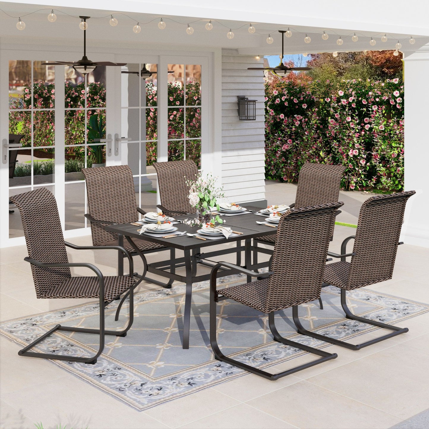 Sophia & William 7 Piece Outdoor Patio Dinning Set Wicker Chairs and Table Set