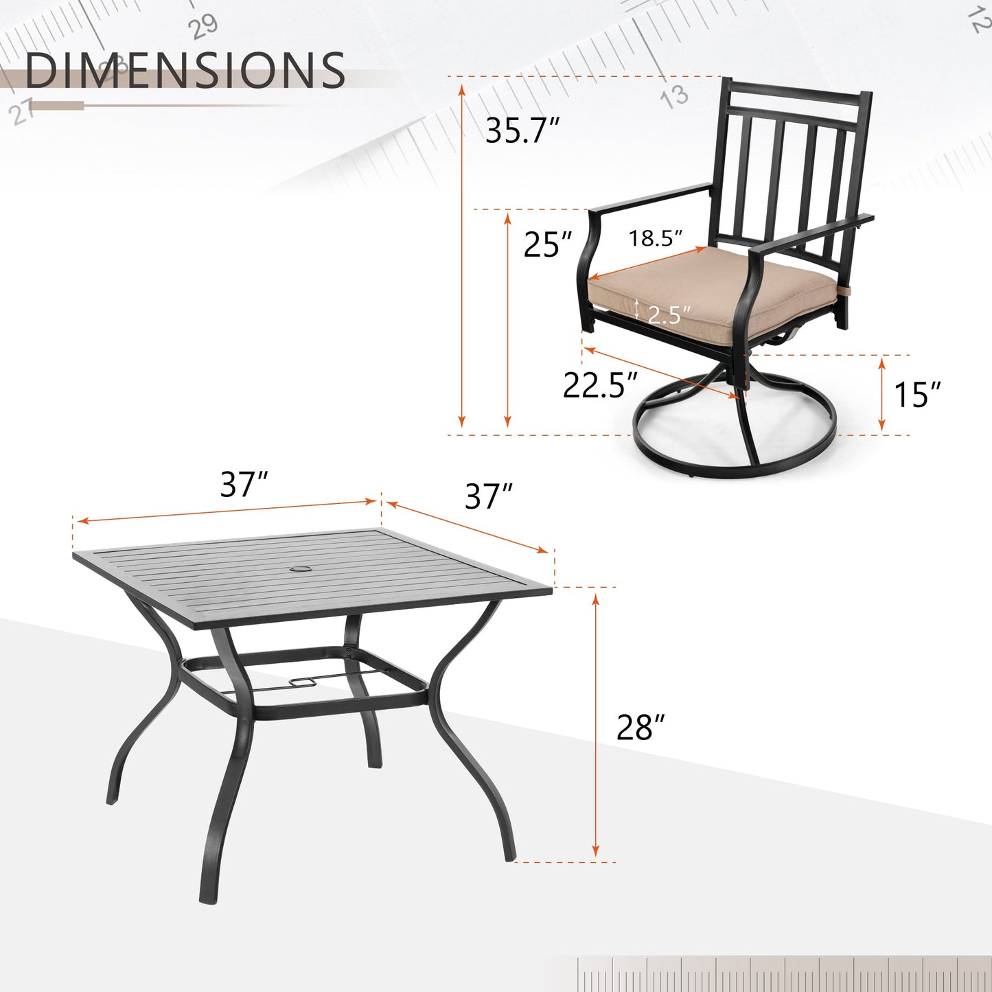 Sophia & William 5 Piece Outdoor Patio Metal Dining Set Cushioned Swivel Chairs and 37 Square Table Set