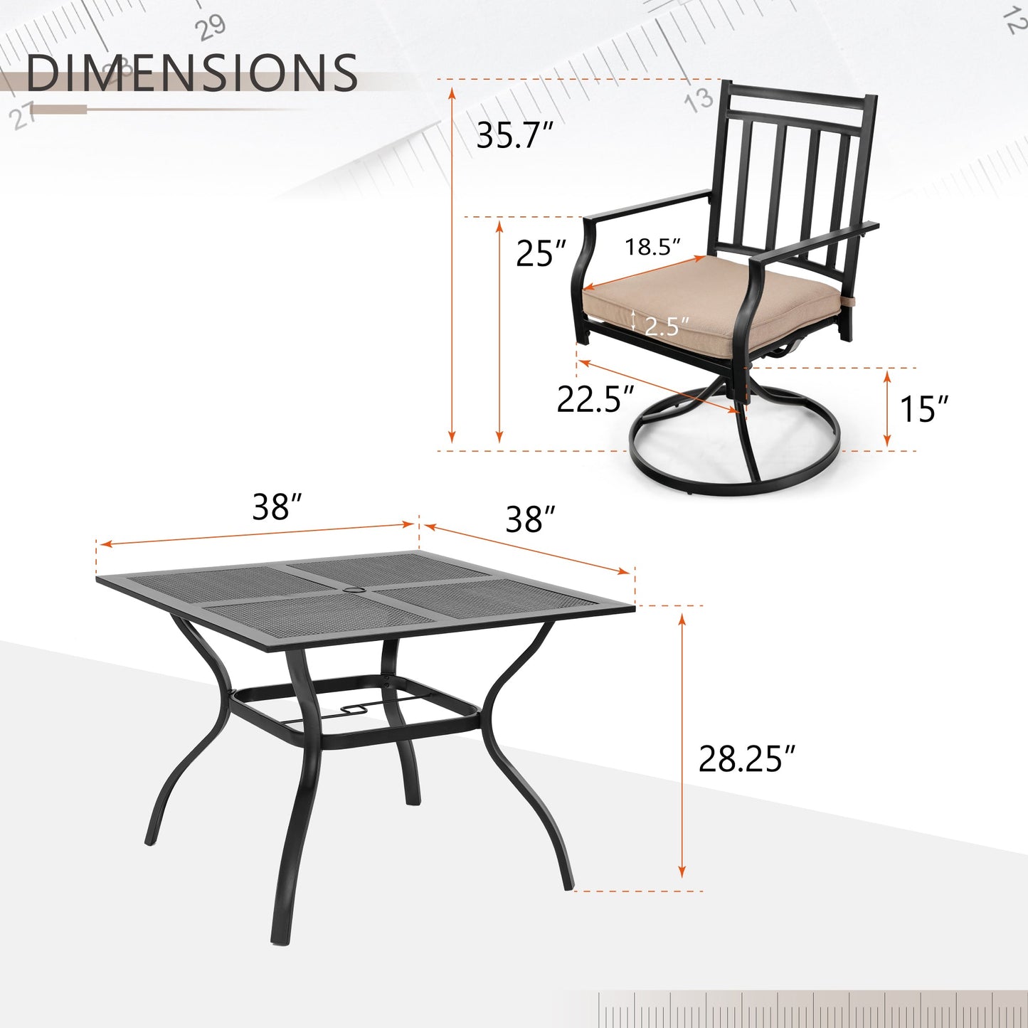 Sophia & William 5 Piece Outdoor Patio Metal Dining Set Swivel Chairs and Mesh Table Set