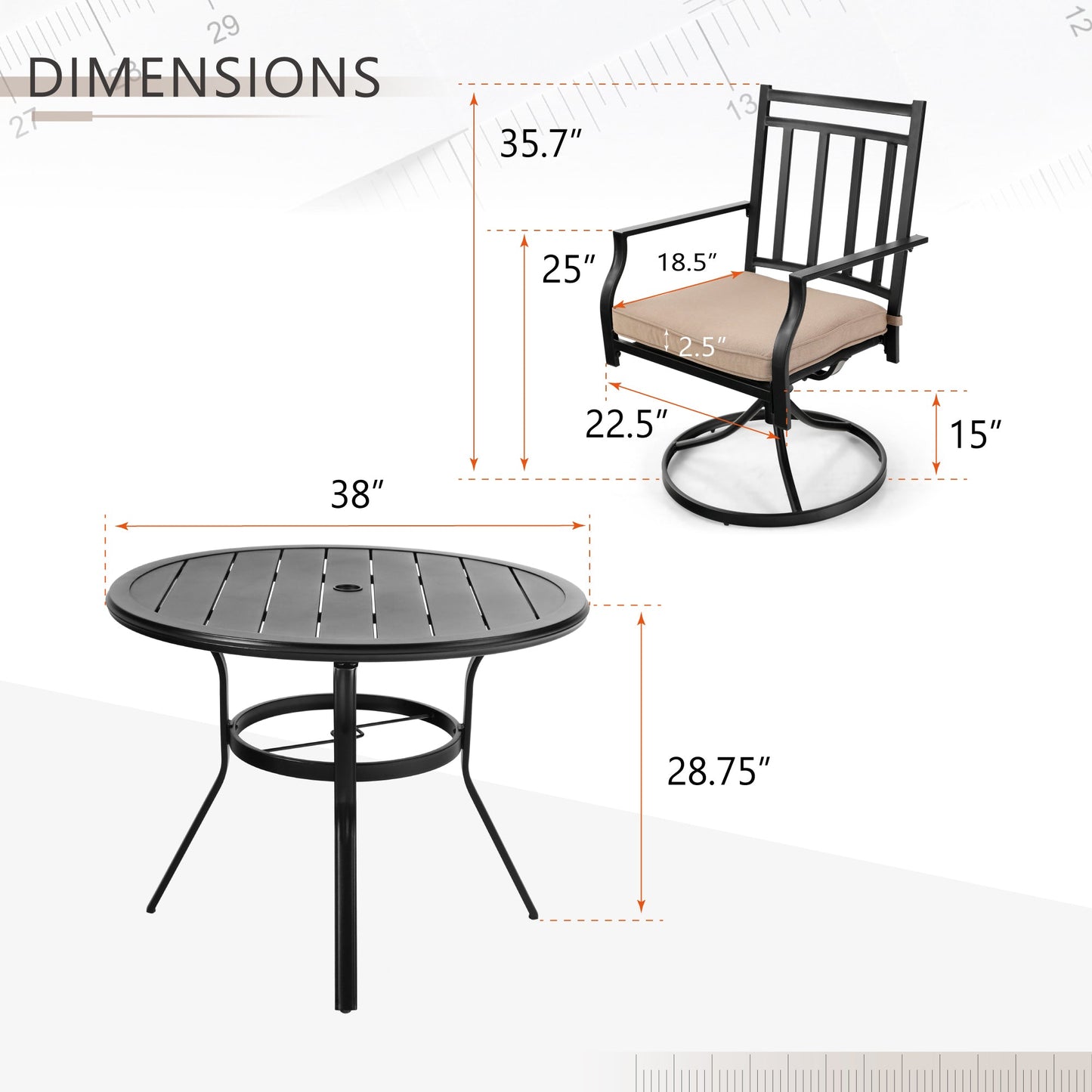 Sophia & William 5 Piece Outdoor Patio Metal Dining Set Swivel Chairs and 38 Round Table Set