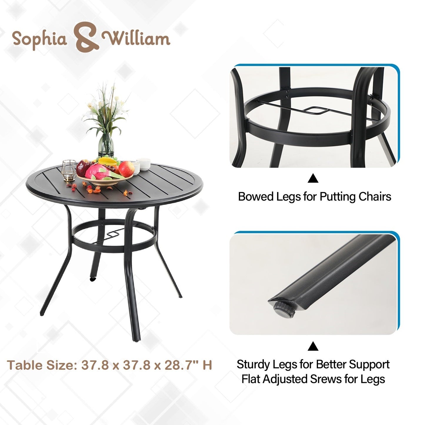 Sophia&William 5 Pieces Aluminum Alloy Patio Dining Set Table and Chairs Set for 4 - Blue