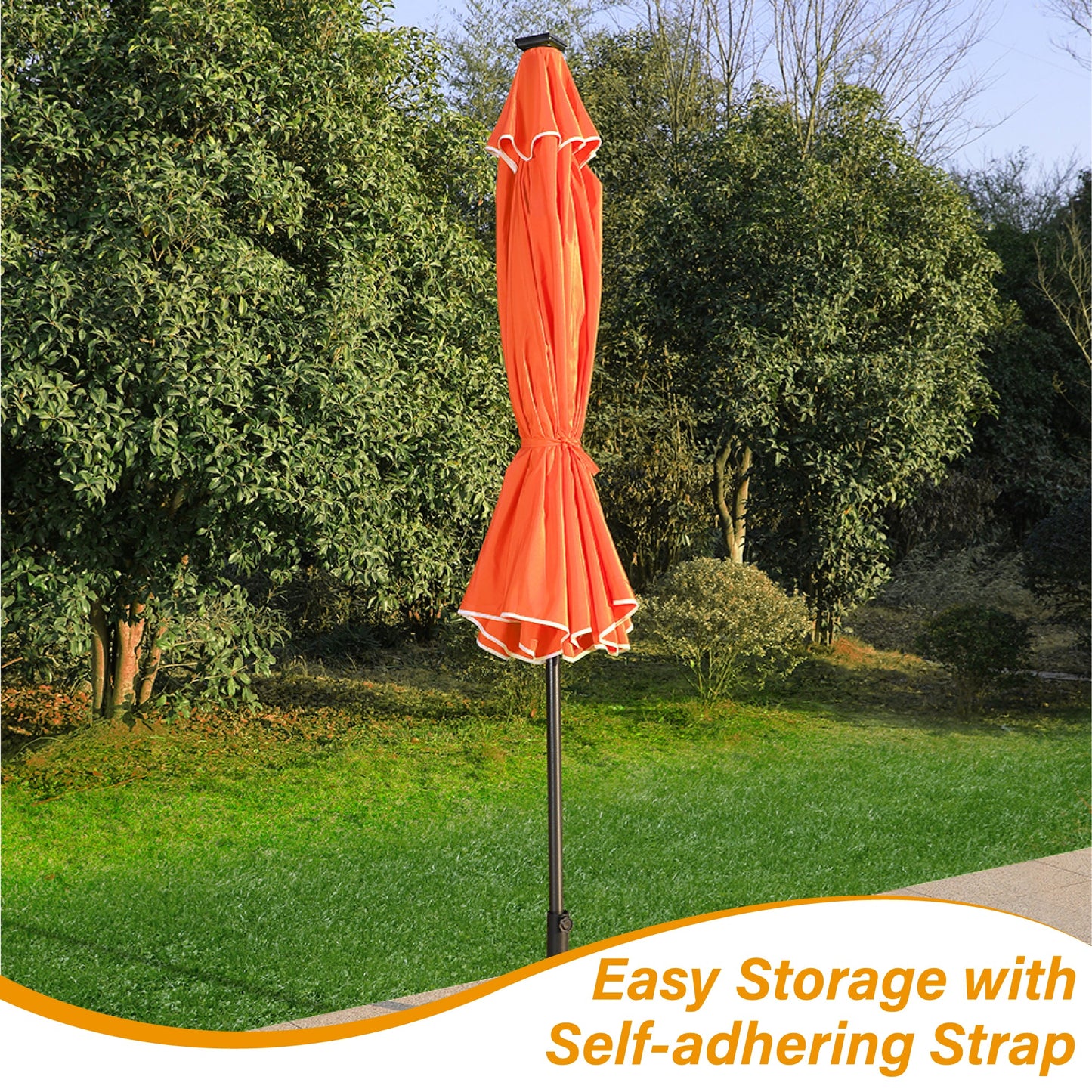 Sophia & William 10FT Outdoor Patio Umbrella Solar LED Umbrella with Crank Handle, Orange