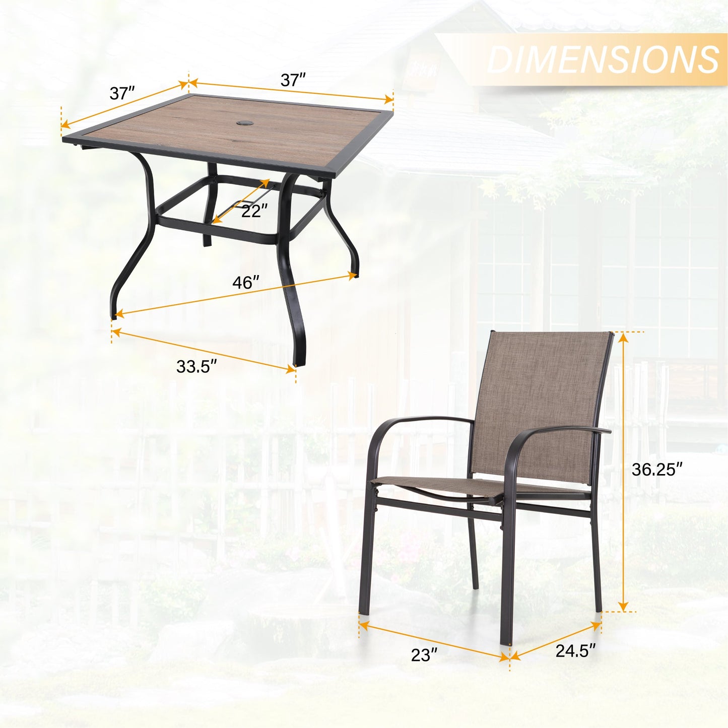 Sophia & William 5 Piece Patio Dining Set Patio Dining Table and 4 Brown Textilene Chairs