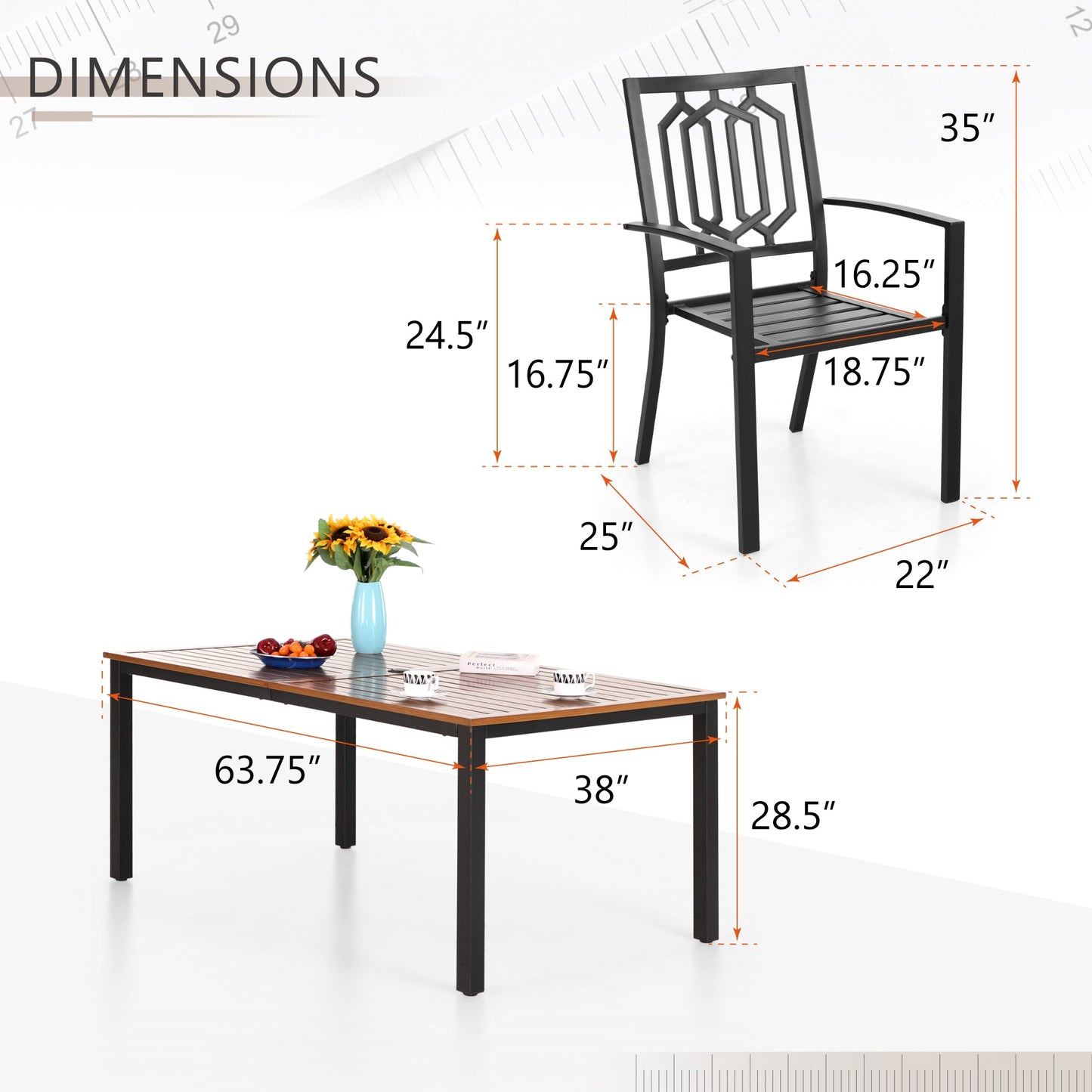 Sophia & William 7-Piece Outdoor Patio Dining Set Pattern Metal Chairs and Teak-grain Table Set