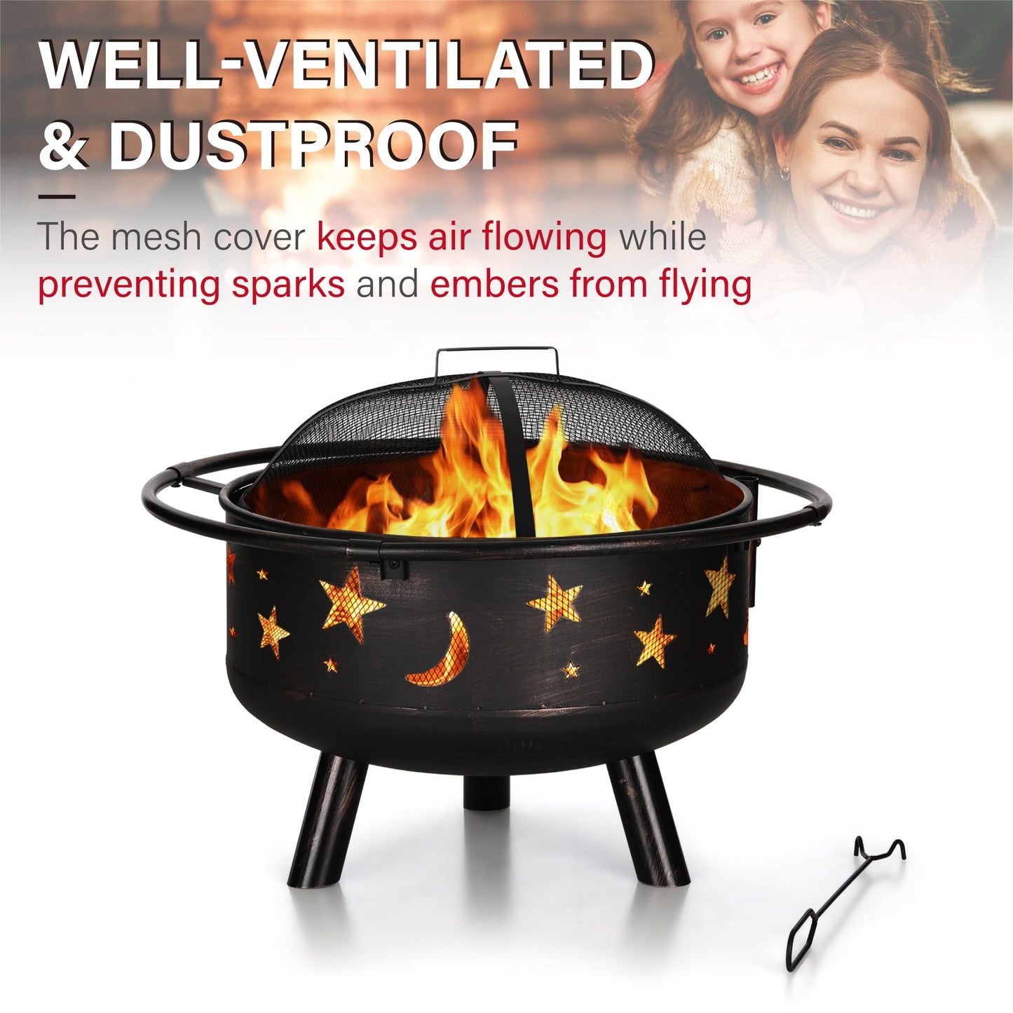 Sophia & William 30 2 in 1 Outdoor Wood Burning Fire Pit Steel Firepit Bowl with Cooking Grate