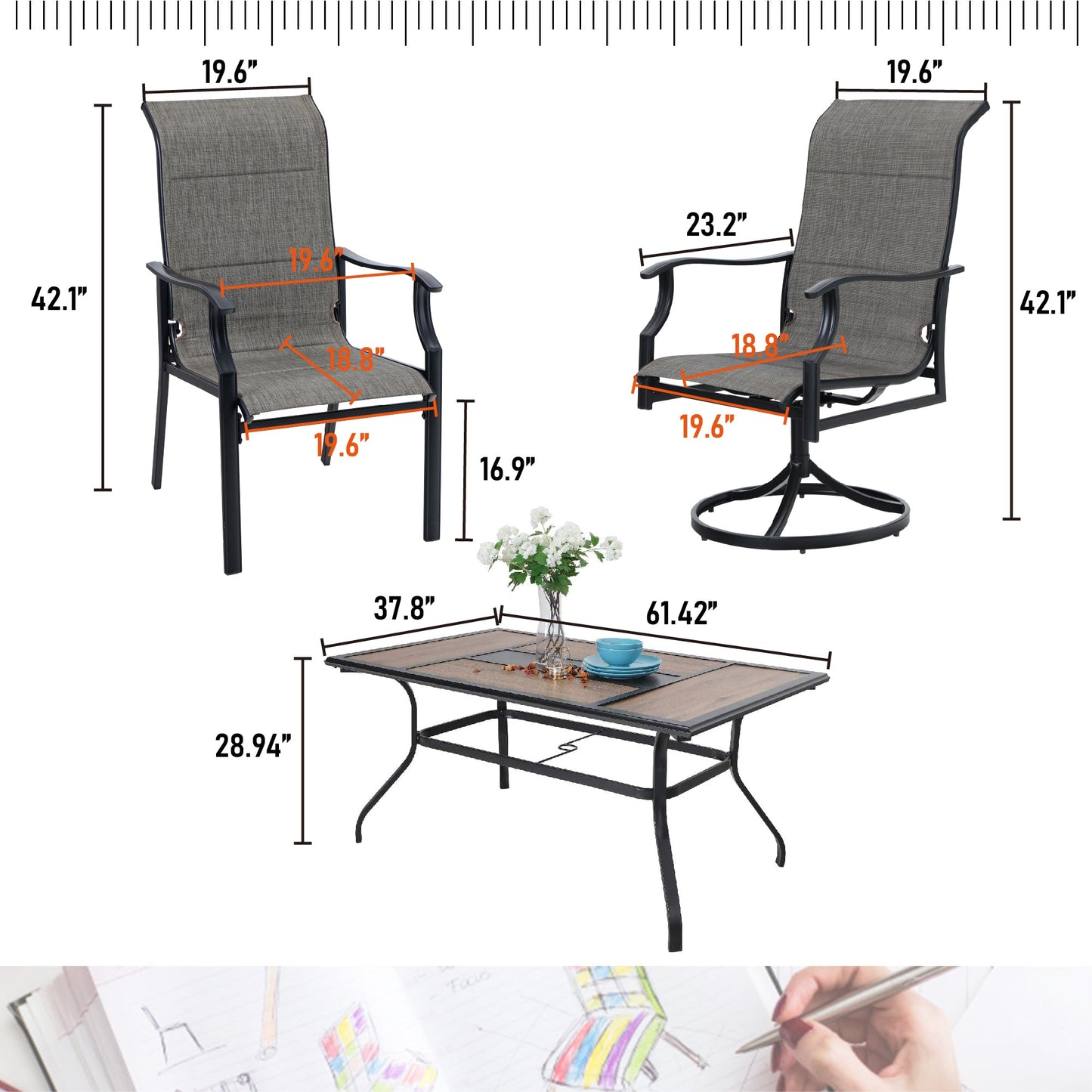 Sophia & William 7 Pieces Outdoor Patio Dining Set Textilene Chairs and Metal Table