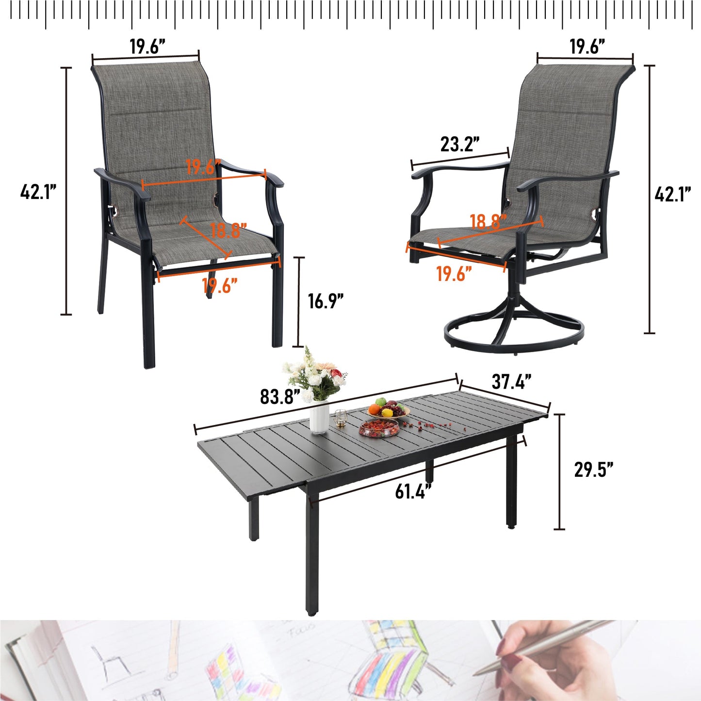 Sophia & William 7 Pieces Outdoor Patio Dining Set Textilene Chairs and Metal Table