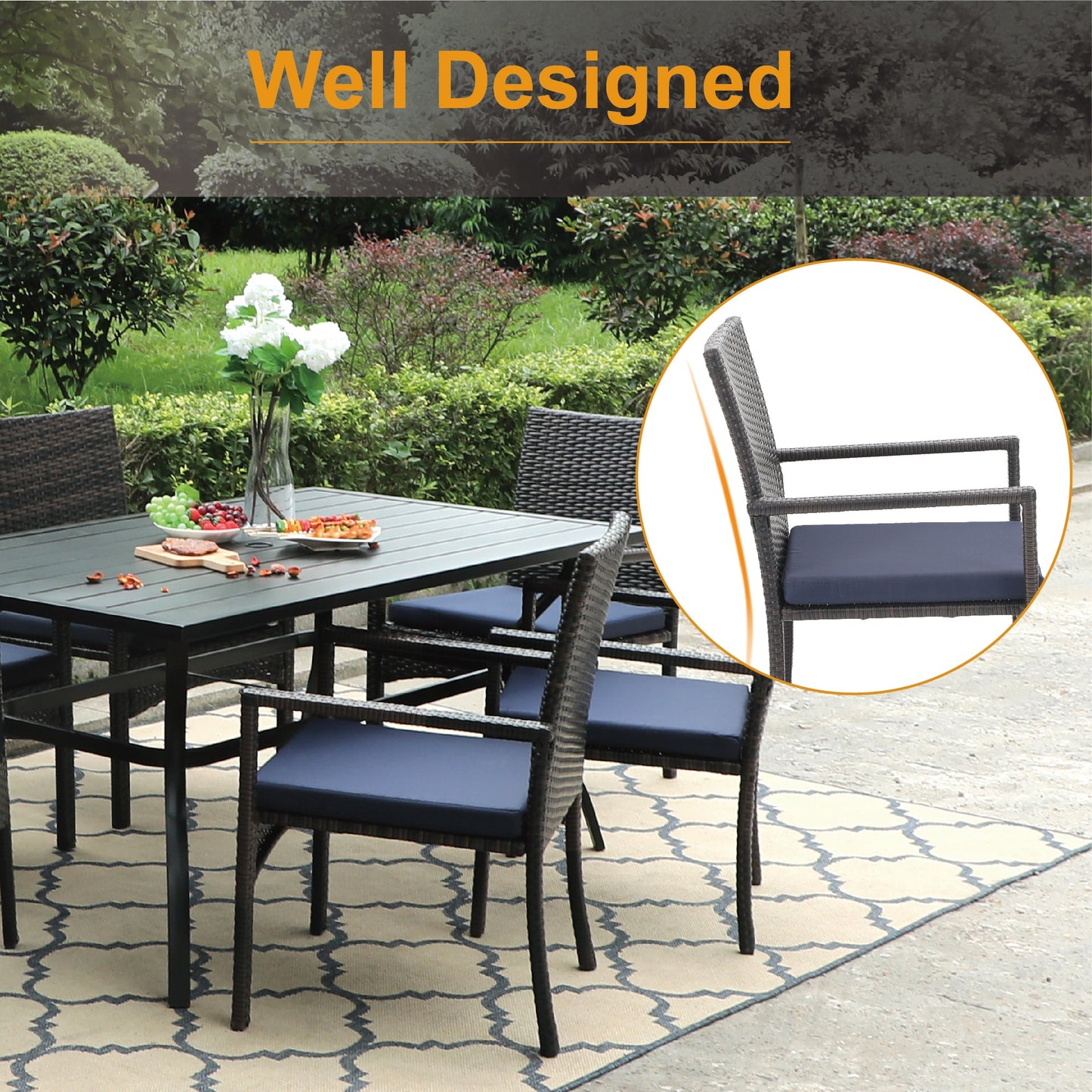 Sophia & William 5 Pieces Wicker Rattan Outdoor Patio Dining Set Chairs & Table Set