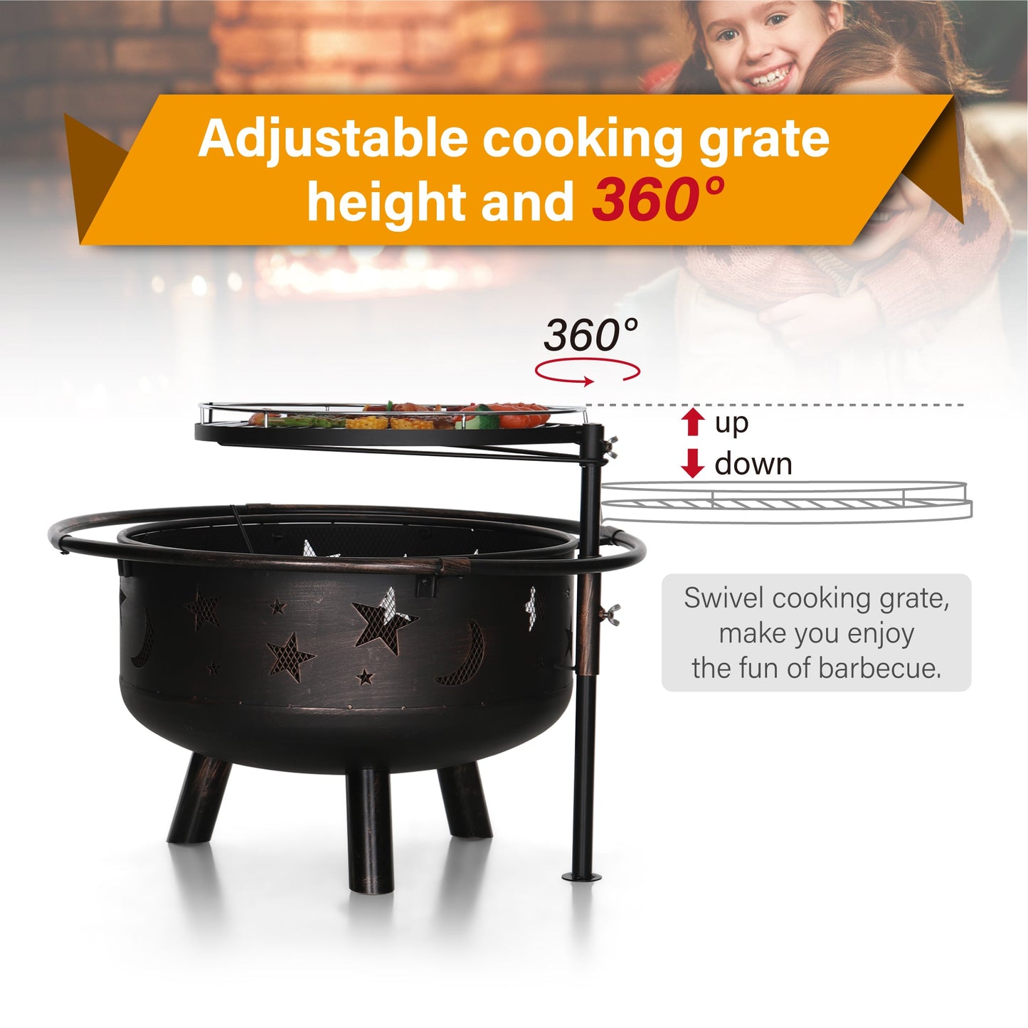 Sophia & William 30 2 in 1 Outdoor Wood Burning Fire Pit Steel Firepit Bowl with Cooking Grate