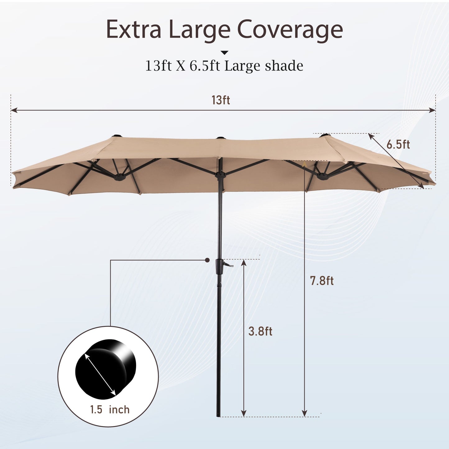 Alpha Joy 13x6.5ft Double-Sided Extra Large Outdoor Patio Market Rectangle Umbrella with Crank Handle, Beige