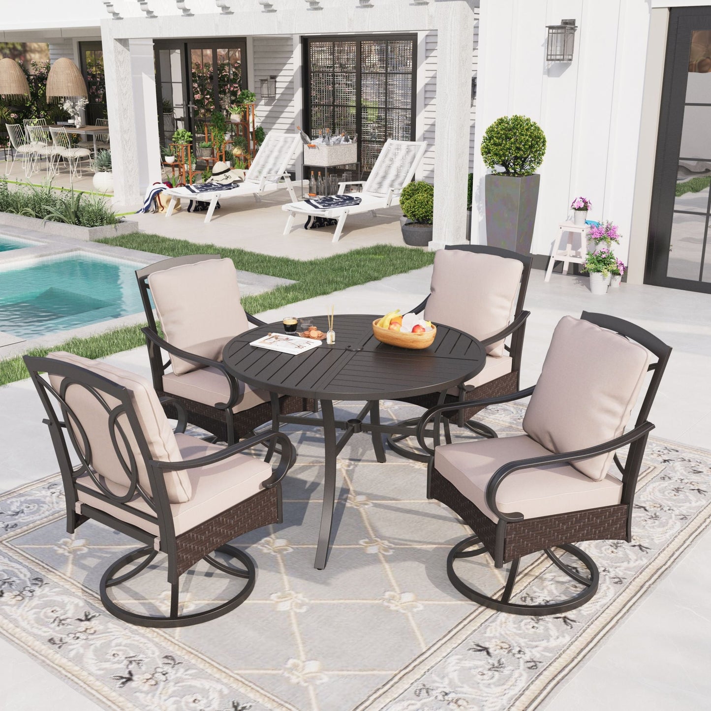 Sophia&William Patio Swivel Dining Chairs Set of 4 with Beige Cushions