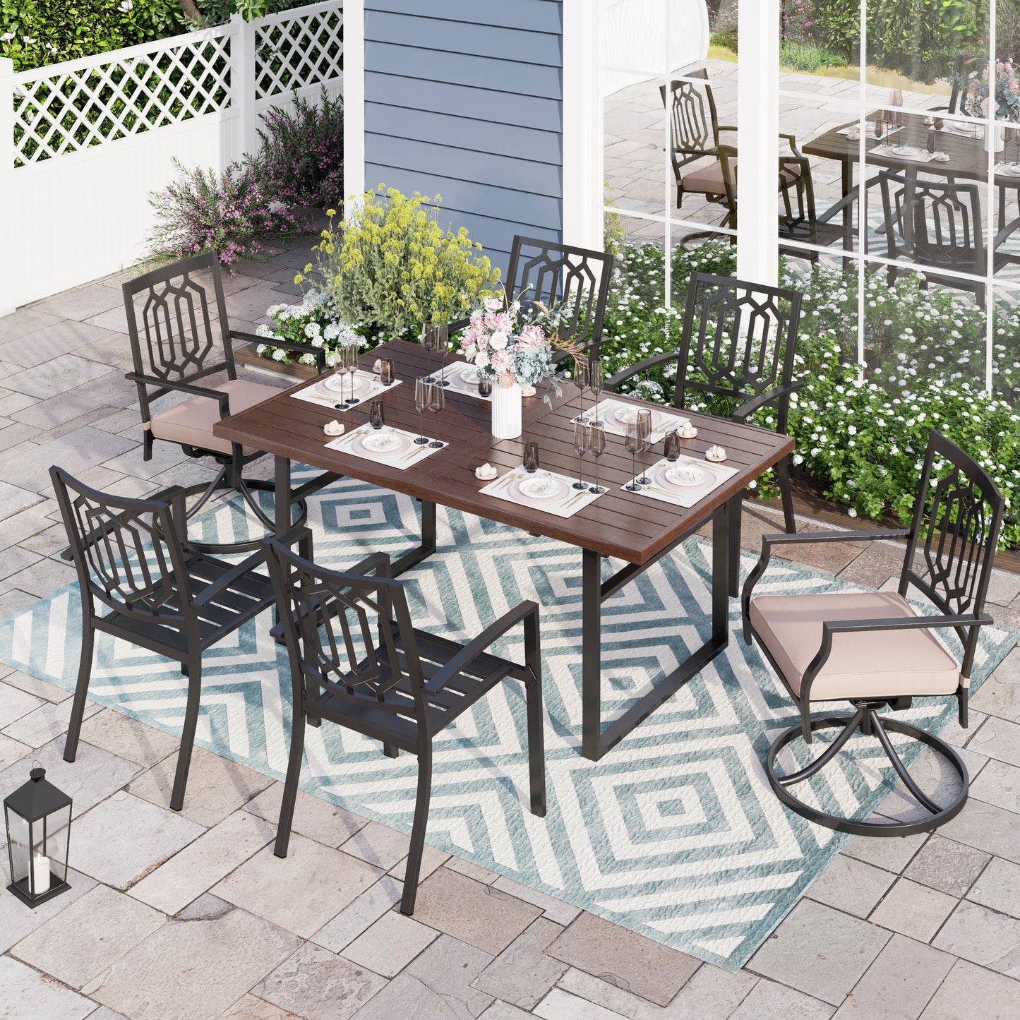 Sophia & William 7-Piece Outdoor Patio Dining Set Metal Chairs and Wood-grain Table Set