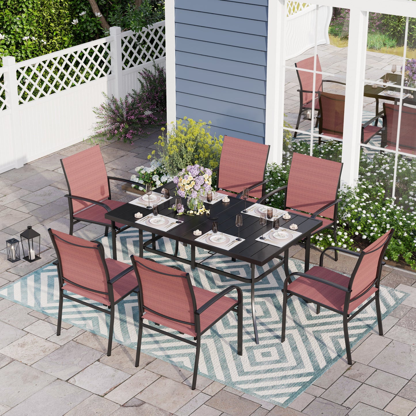 Sophia & William 7 Piece Patio Dining Set with Textilene Chairs and Rectangular Table