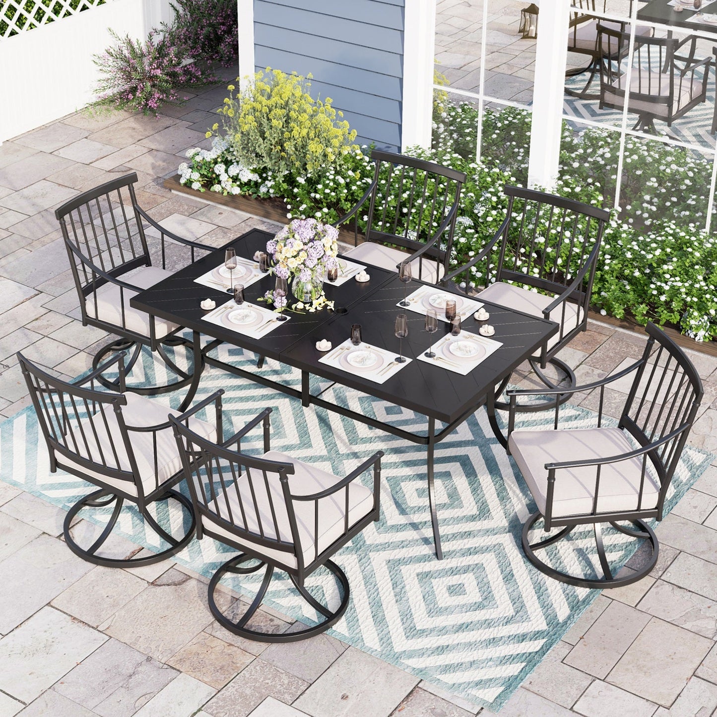 Sophia & William 7-Piece Metal Patio Dining Set Swivel Chairs and Rectangular table Set