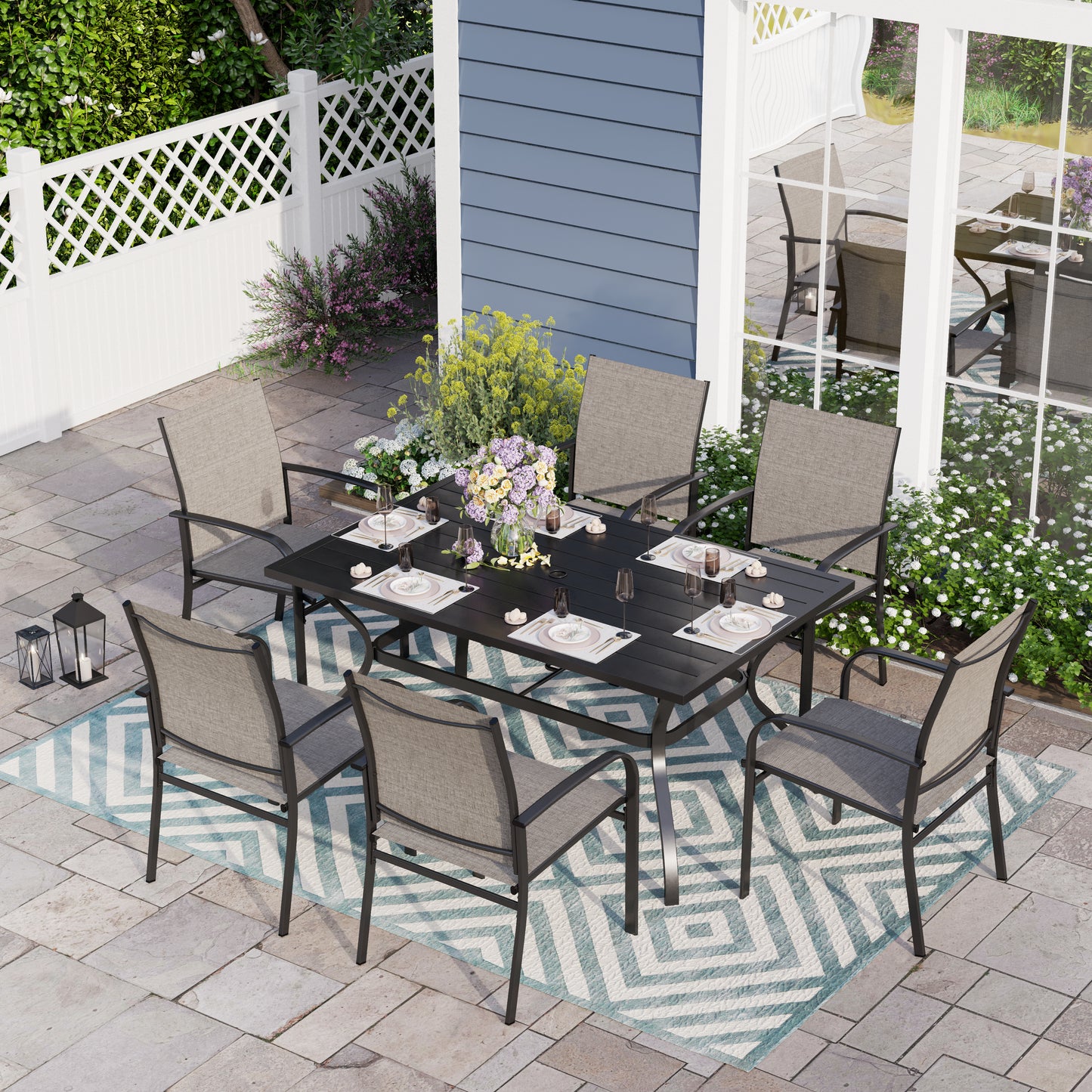 Sophia & William 7 Piece Patio Dining Set Rectangular Patio Dining Table and 6 Textilene Chairs - Brown