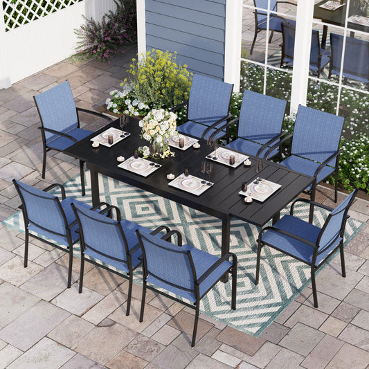 Sophia & William 9 Piece Patio Metal Dining Set Expandable Patio Dining Table and 8 Blue Textilene Chairs