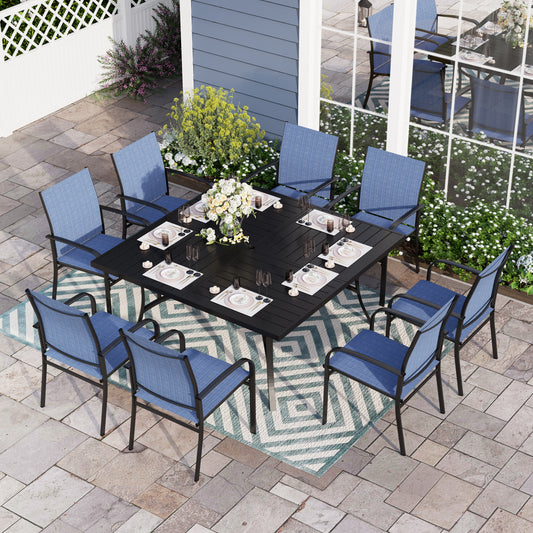 Sophia & William 9 Piece Patio Metal Dining Set 60" Square Table and 8 Blue Textilene Chairs