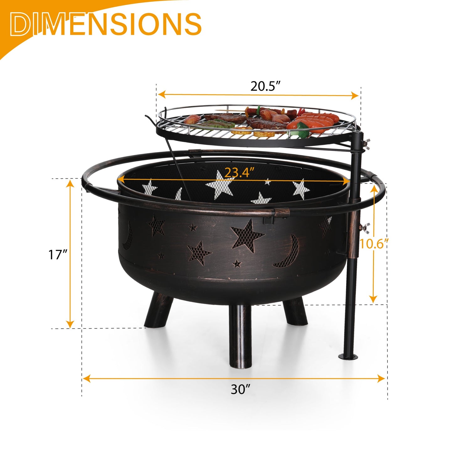 Sophia & William 30 2 in 1 Outdoor Wood Burning Fire Pit Steel Firepit Bowl with Cooking Grate