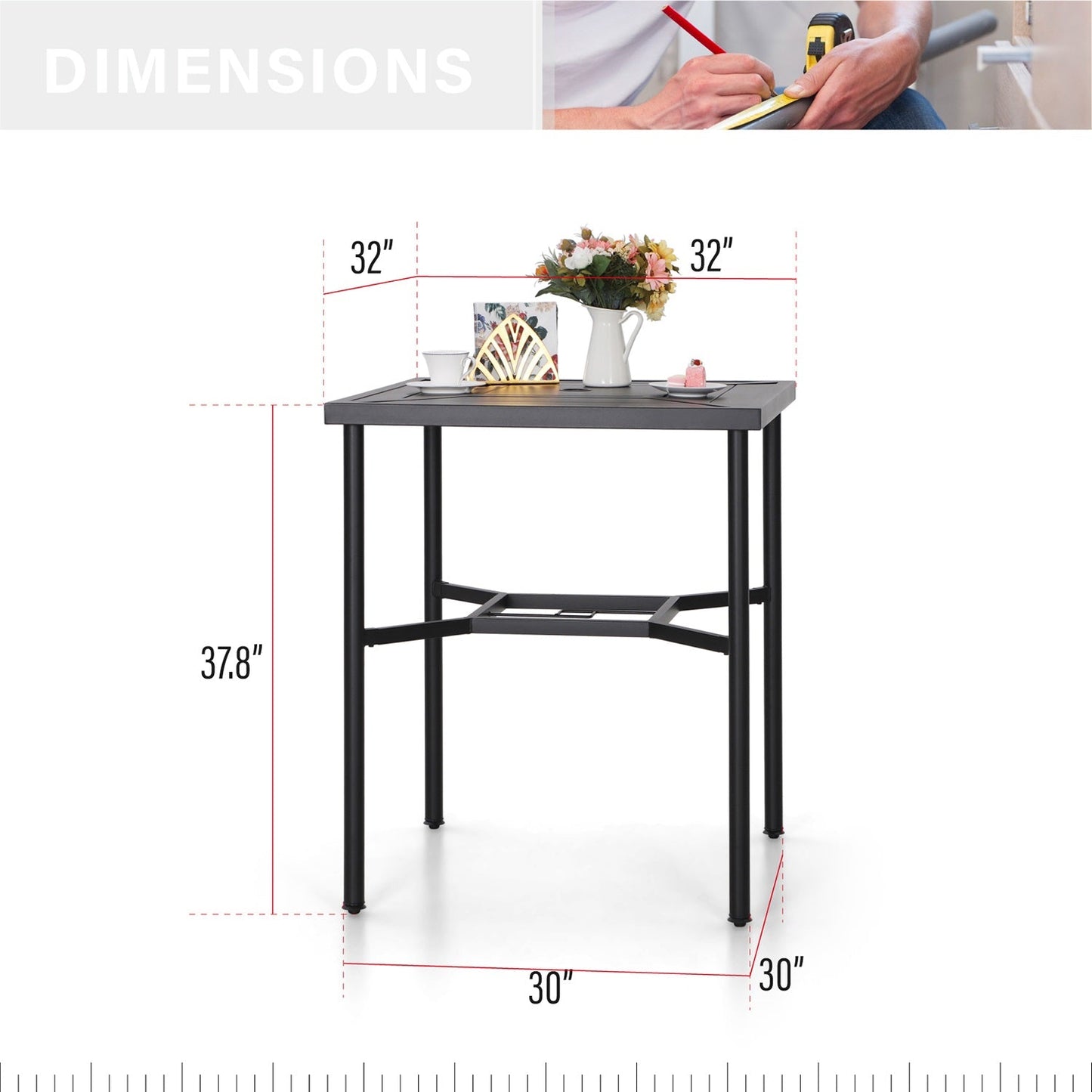 Sophia & William Patio Metal Height Bar Table Outdoor Bistro Square Dining Table Set with Umbrella Hole