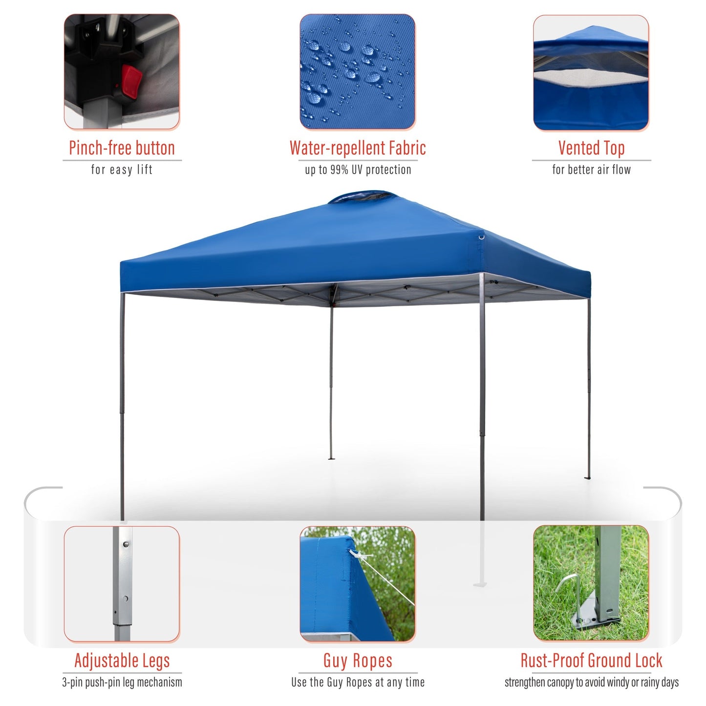 Sophia & William 10' x 10' Outdoor Gazebo Instant Pop Up Canopy Tent with Wheeled Bag - Blue