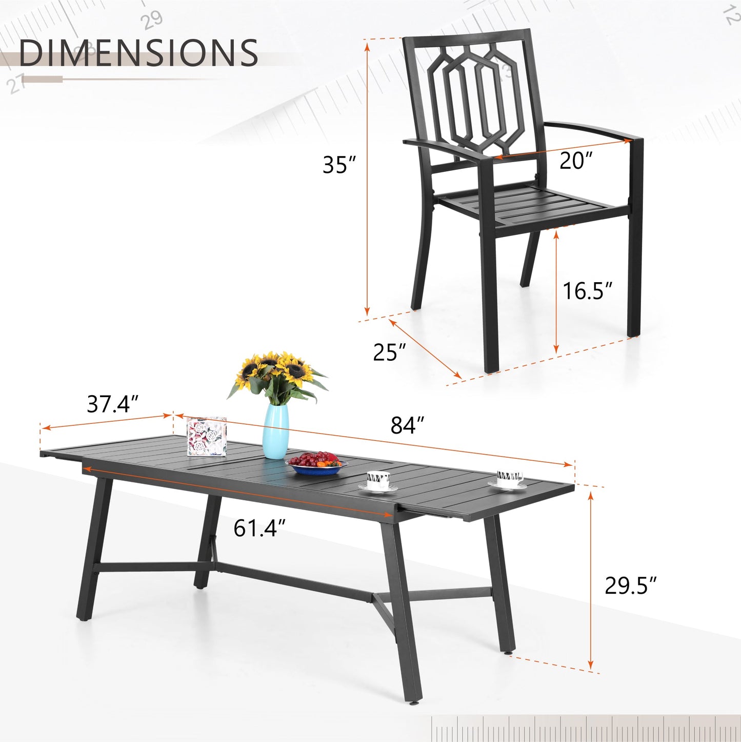 Sophia & William 9 Pieces Metal Outdoor Patio Dining Set with Extendable Table - Black