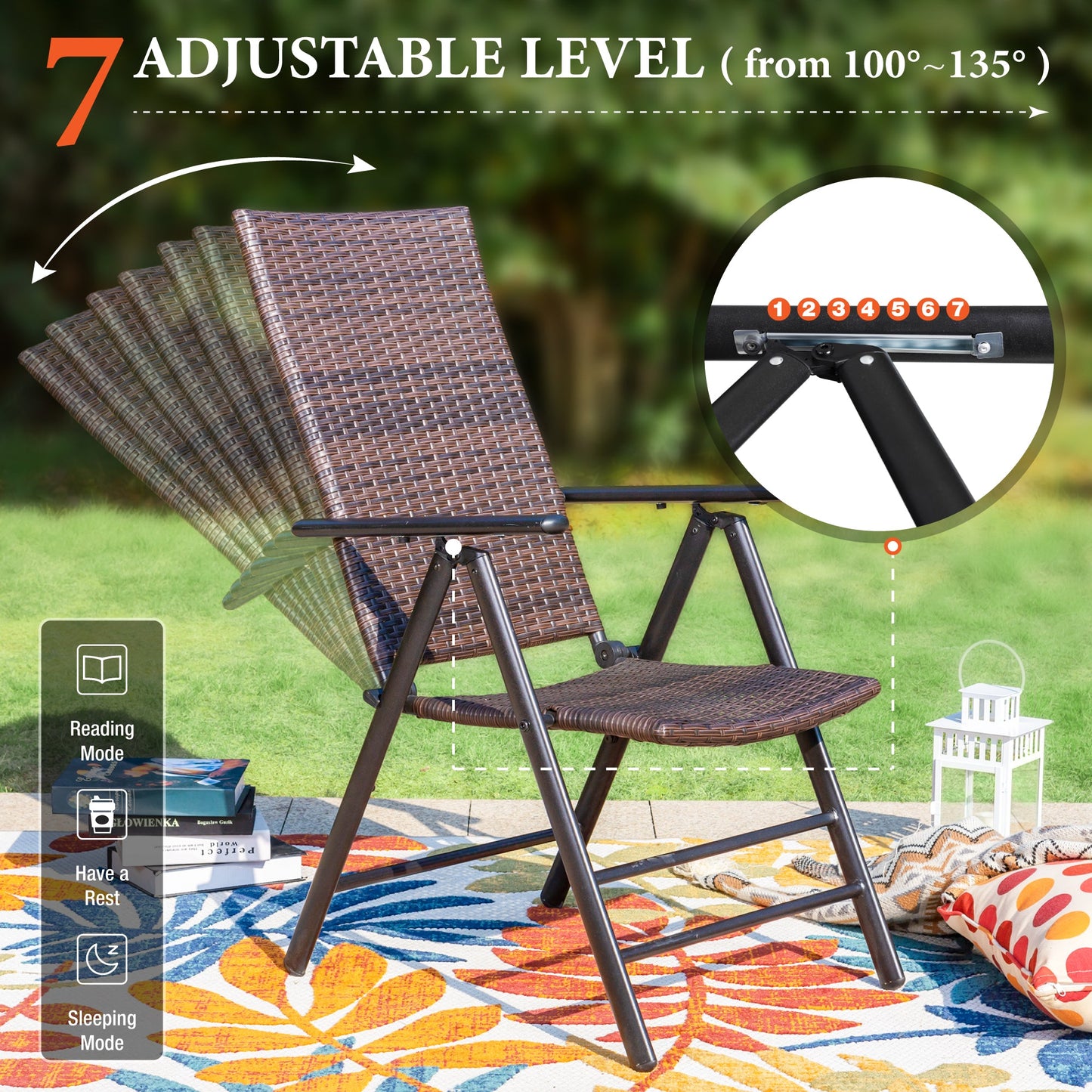 Sophia & William 5 Pieces Outdoor Patio Dining Set Foldable Adjustable PE Rattan Patio Dining Chairs and Metal Dining Table with Umbrella Hole