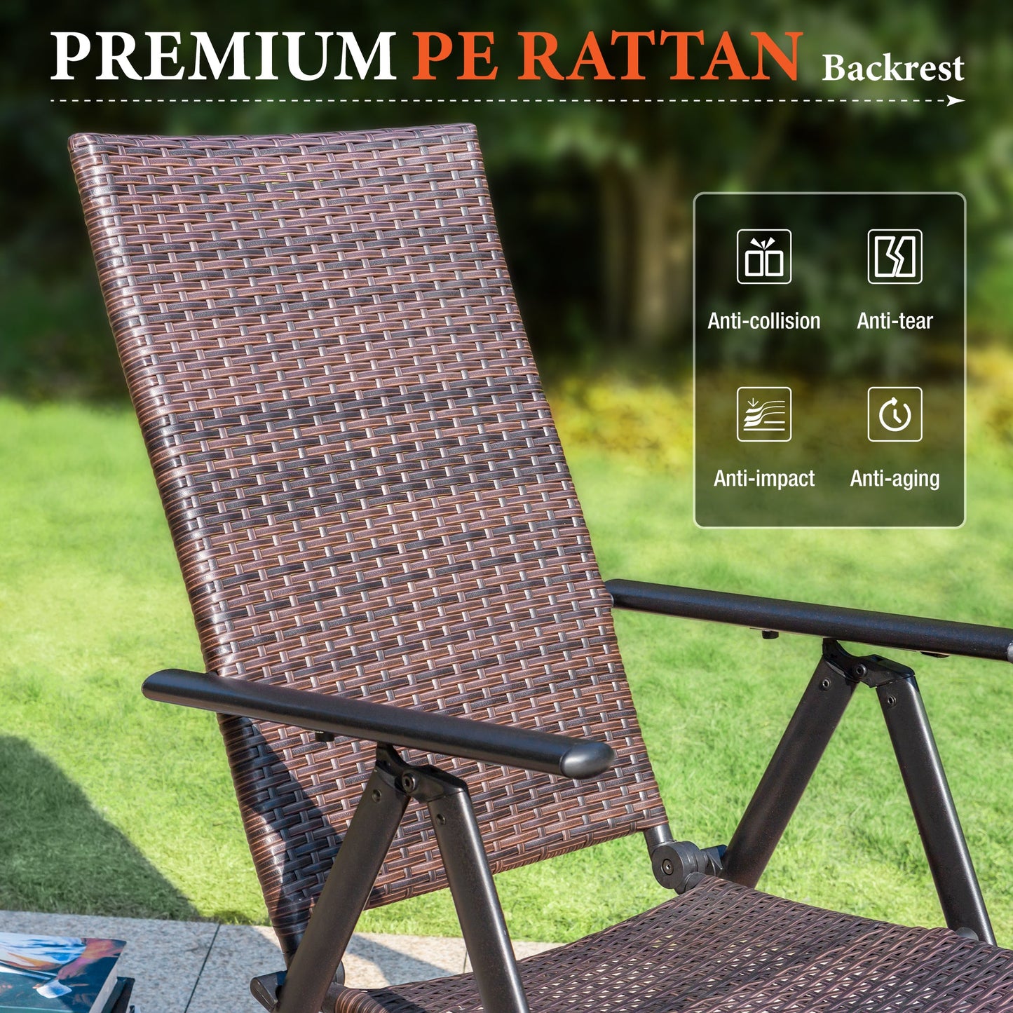 Sophia & William 7 Piece Patio Dining Set Foldable Adjustable PE Rattan Patio Dining Chairs and Rectangle Metal Table