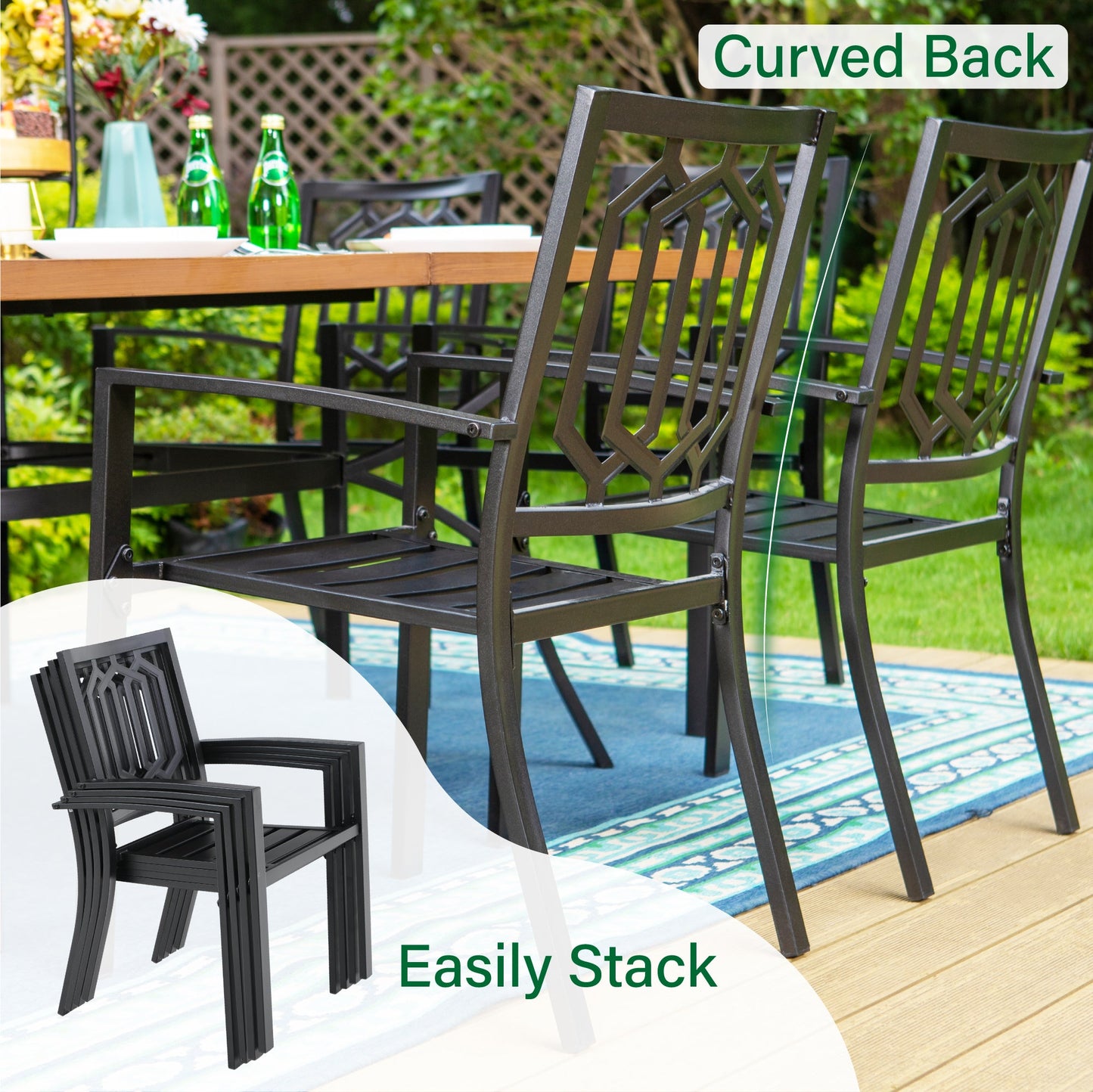 Sophia & William 5 Pcs Metal Patio Dining Set Outdoor Stackable Chairs and 37 Square Table, Black