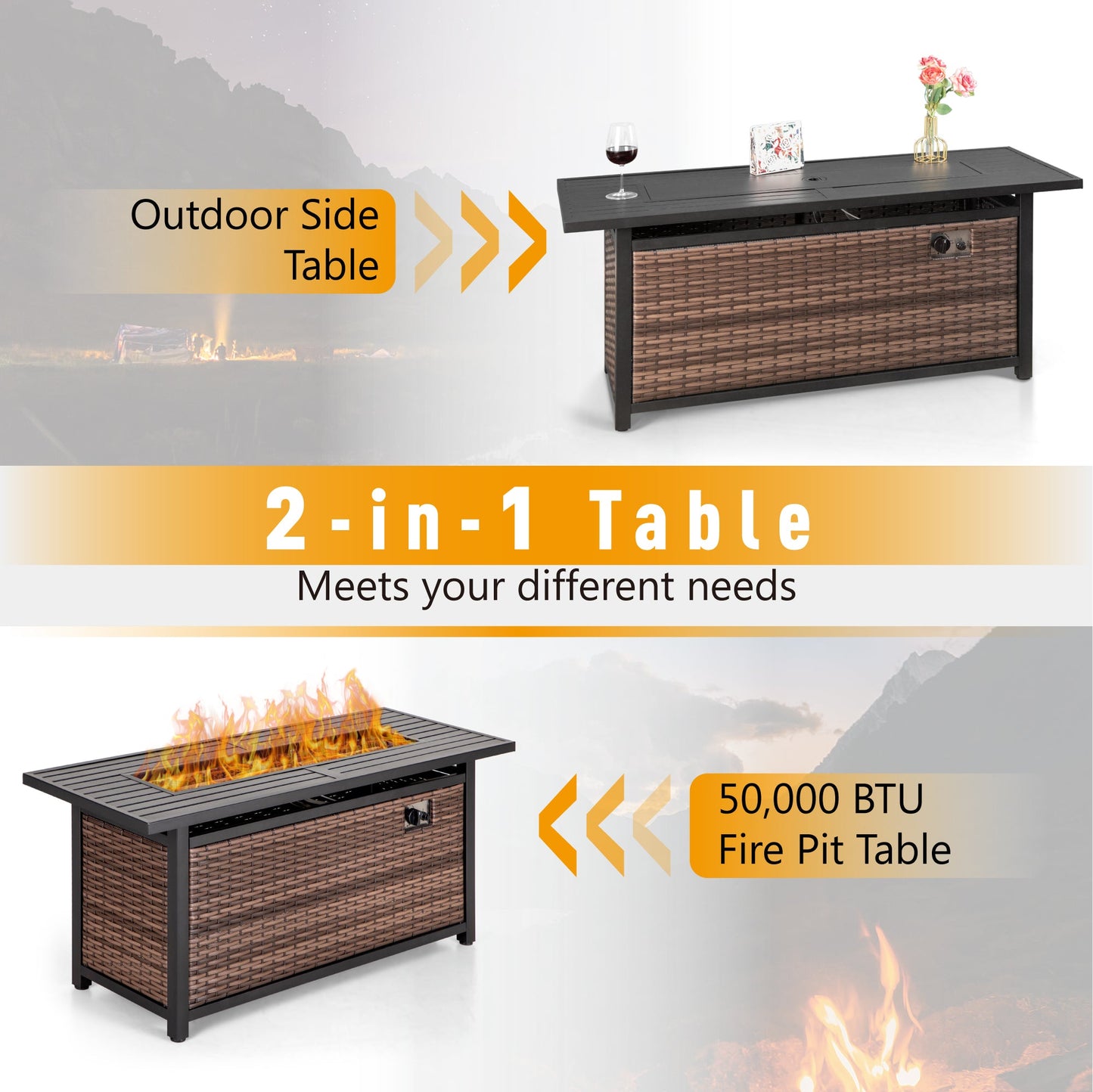 Sophia & William 50.6" Outdoor Propane Gas Fire Pit Table 50,000 BTU