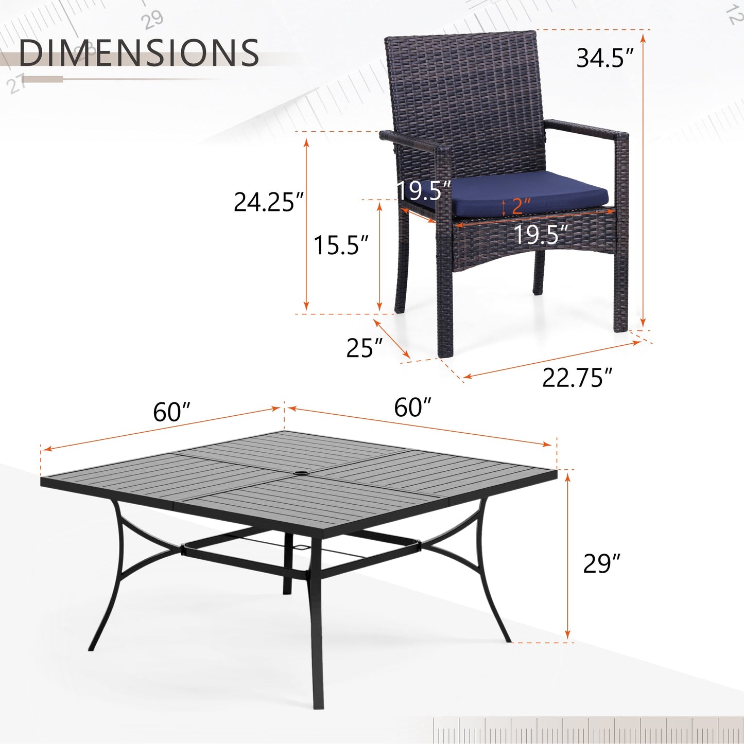 Sophia & William 9 Piece Outdoor Patio Dining Set Wicker Chairs and Metal Table Set