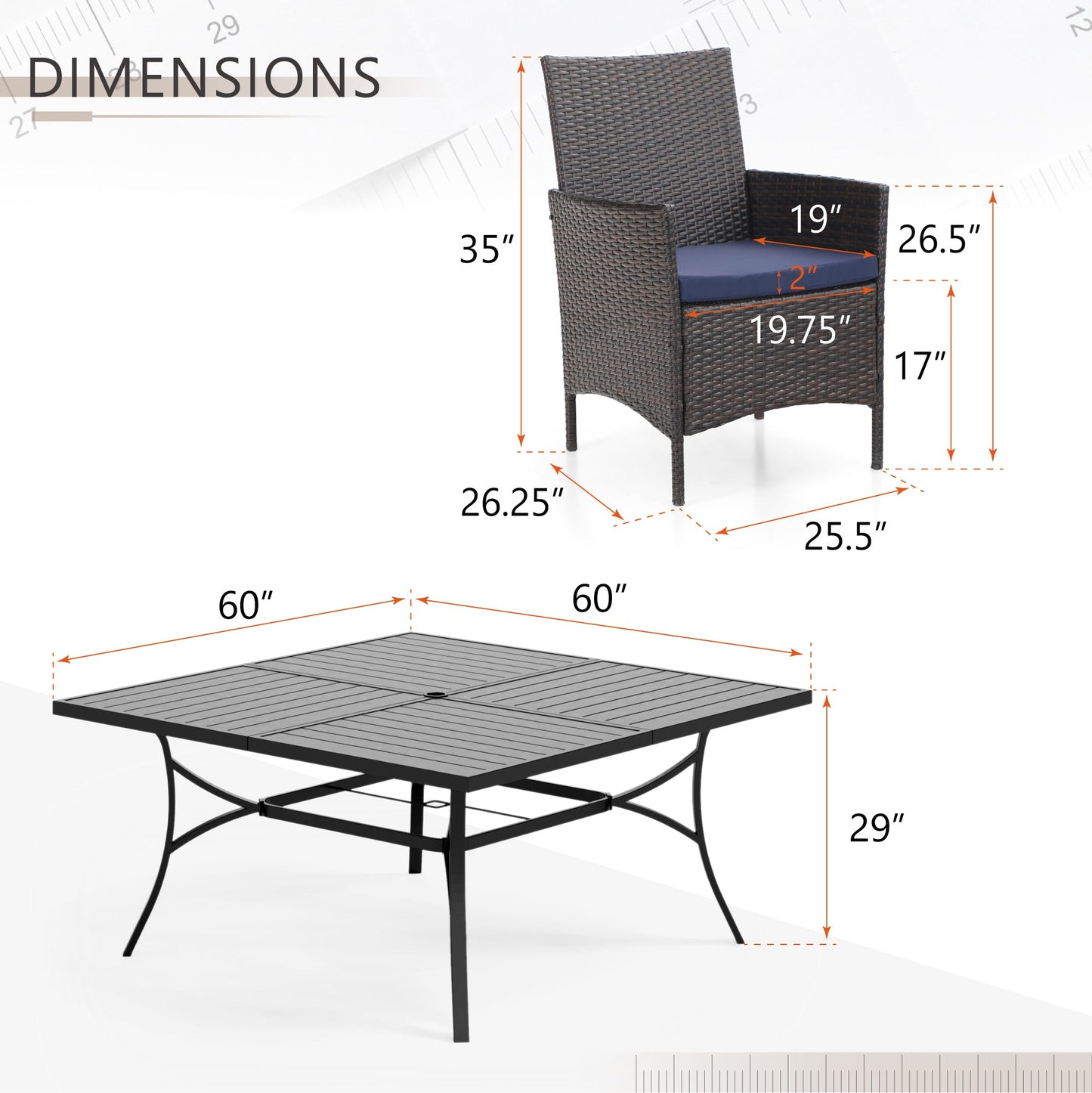 Sophia & William 9 Pieces Outdoor Patio Dining Set Rattan Wicker Chairs and Large Square Metal Table Set