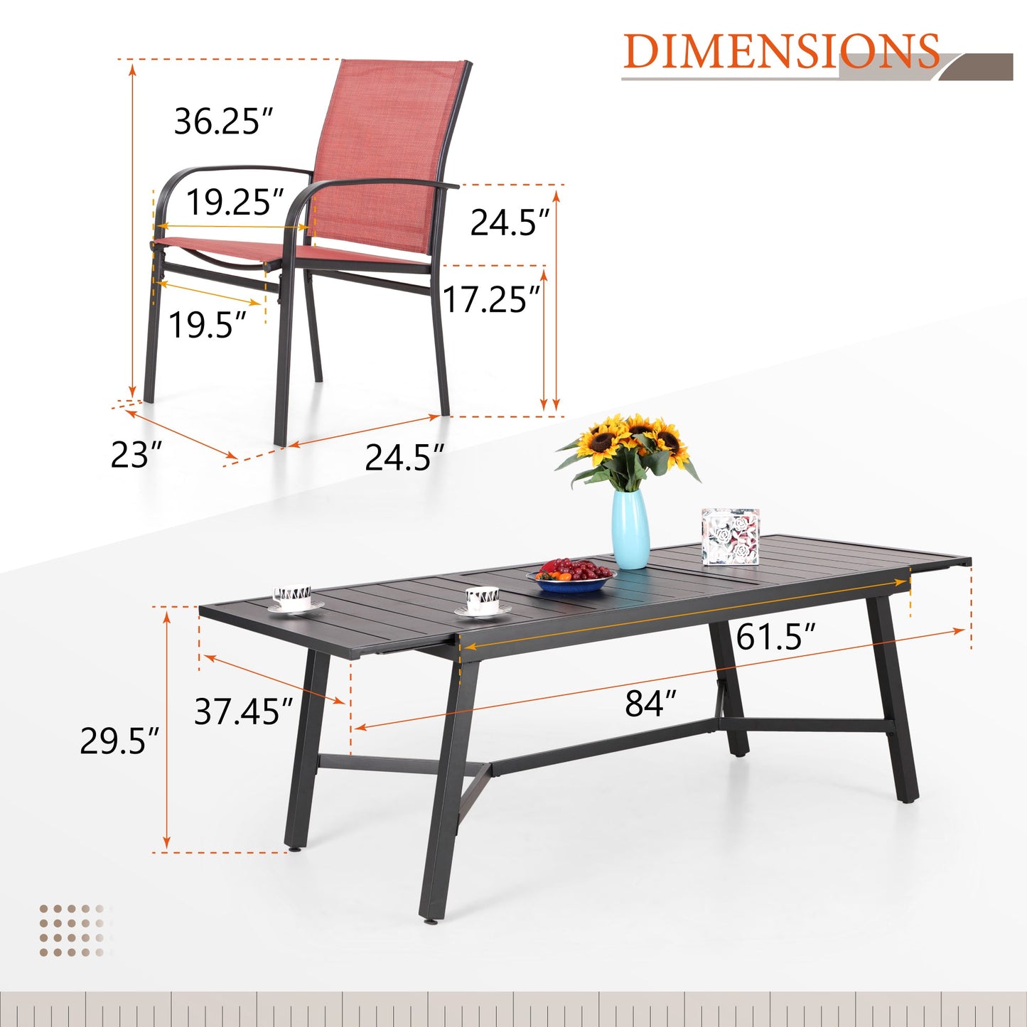 Sophia & William 7 Piece Patio Metal Dining Set Extendable Table and 6 Red Textilene Chairs