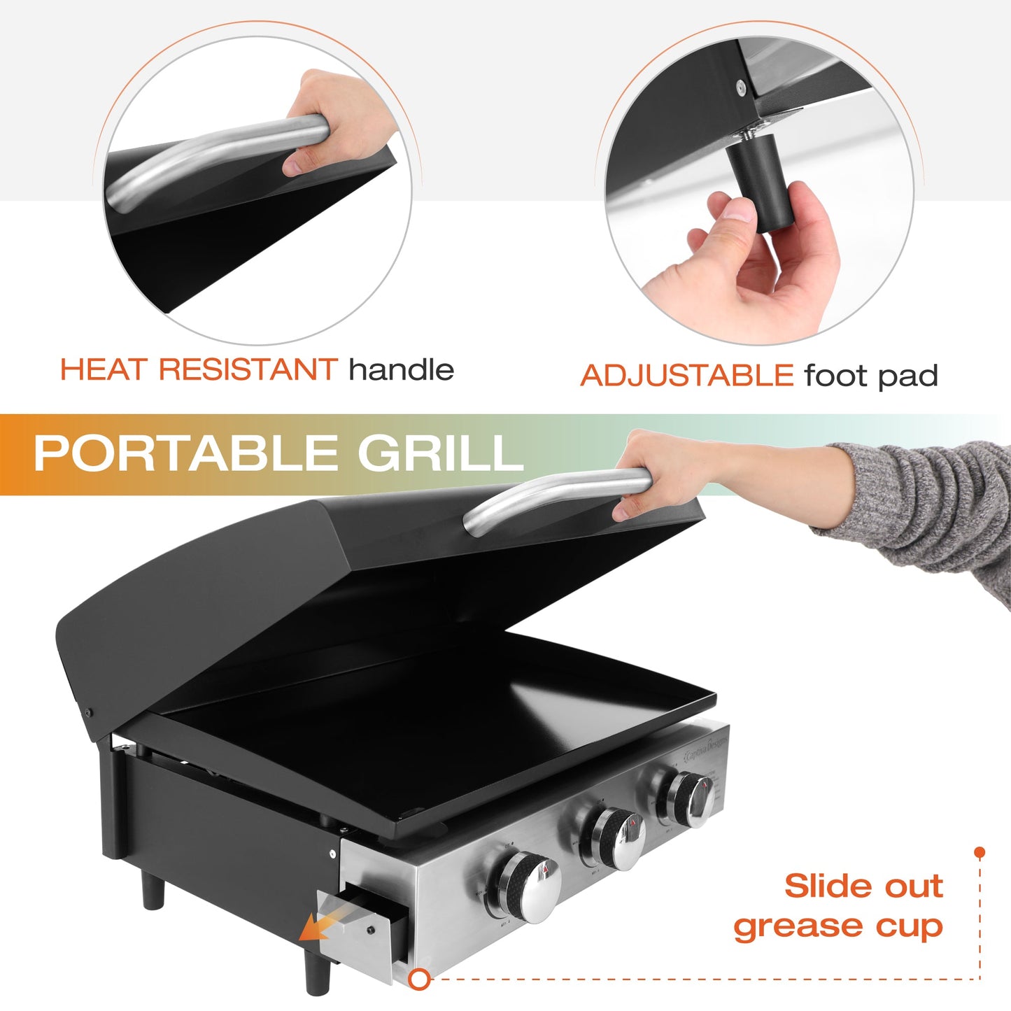 Alpha Joy 3-Burners Outdoor Gas Griddle Portable Flat Top Table Grill